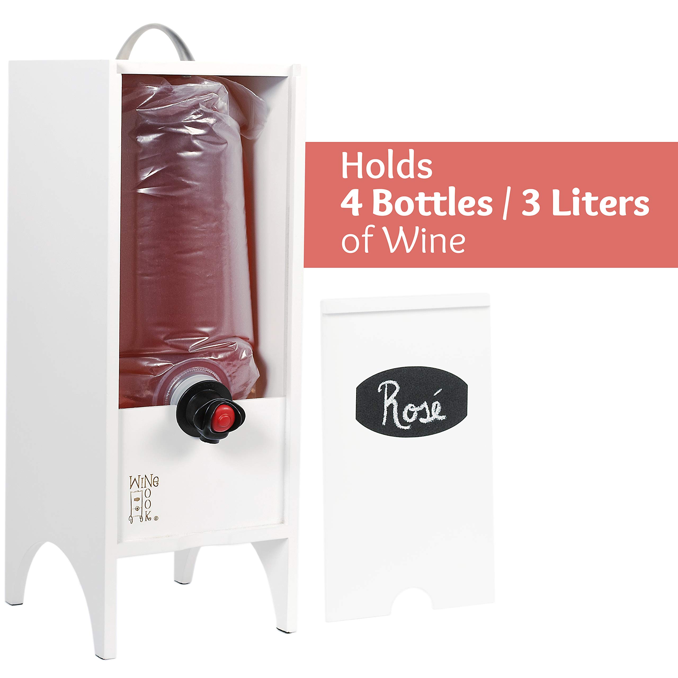 White 3L Decorative Wine Dispenser for Cocktails & Beverages - Kitchen Bar Countertop Storage Holder, Wine Party Carrier with Chalk | Perfect for Home Bars, Entertaining & Gift Giving