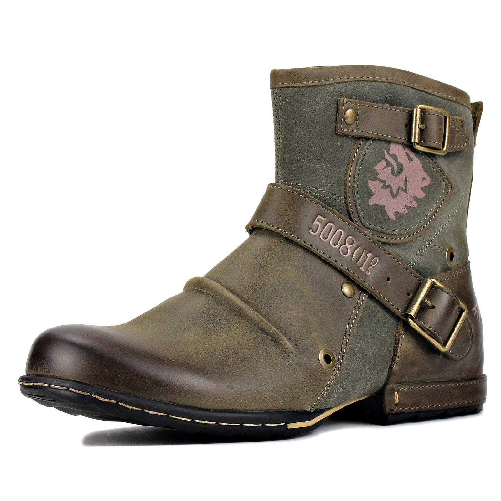 OSSTONE Men's Fashion Moto Boots - Leather Zipper-Up Chukka Boots Casual Shoes OS-5008-1-AA-US-R | Perfect for Motorcycle Riding, Urban Streetwear & Everyday Wear