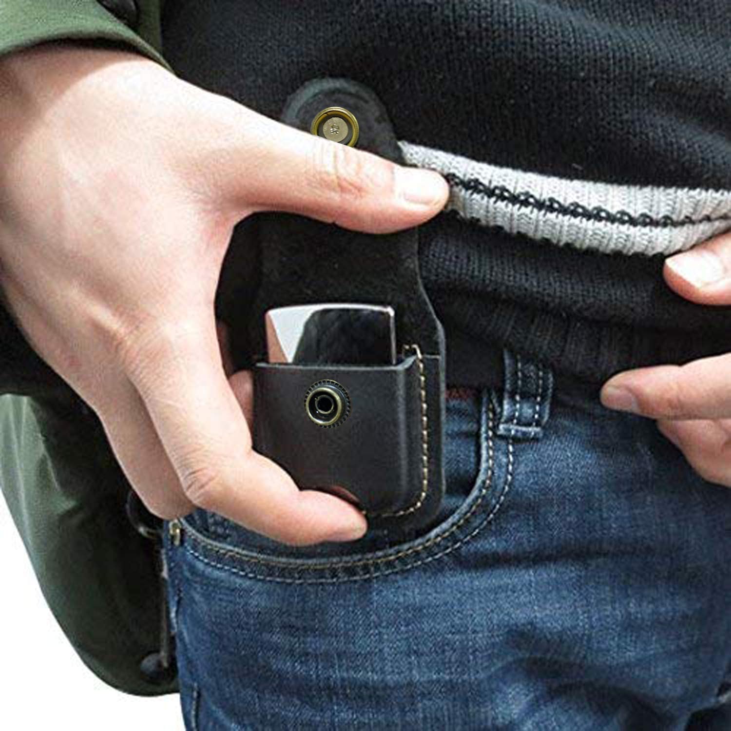 Handmade Flip-Top Leather Lighter Pouch Holder Case with Belt Loop & Pocket - Premium Cigarette Lighter Accessory for Outdoor Camping, Hiking & Everyday Carry