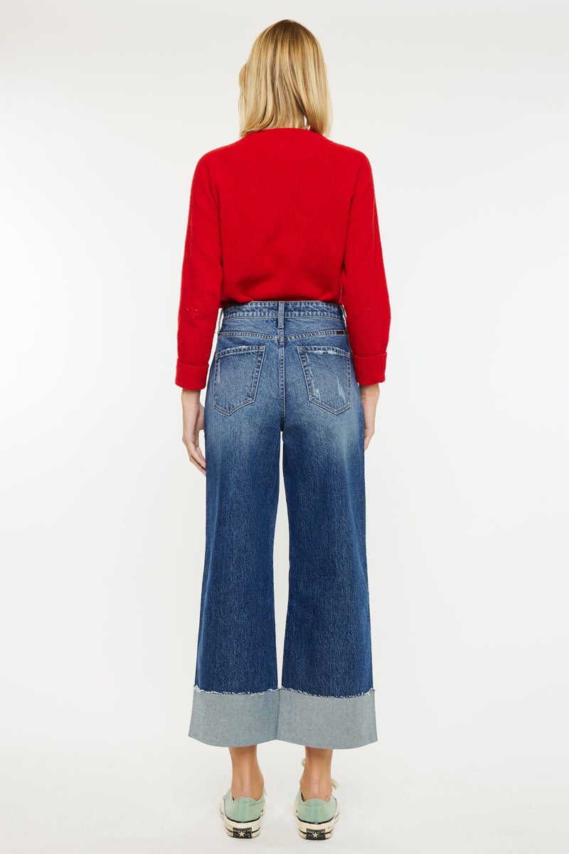 90s Vintage Lynn Cropped Wide Leg Jeans for Women - Retro High Waist Distressed Denim Pants - Perfect for Casual Outfits & Streetwear Fashion