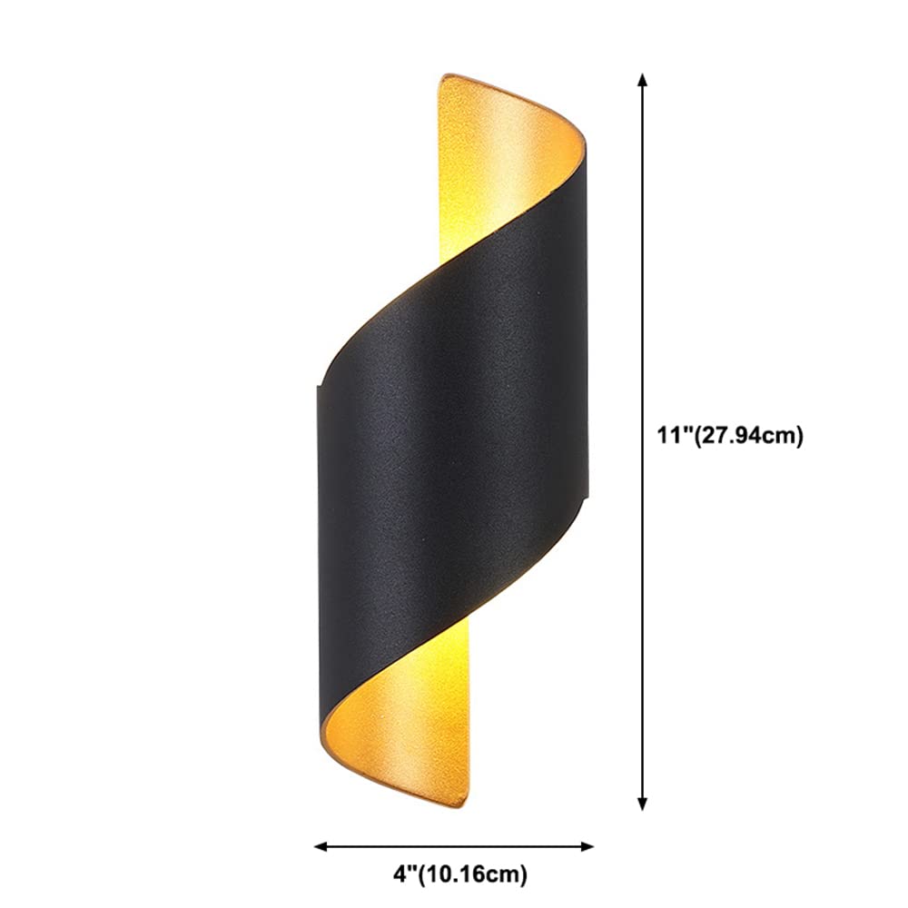 LITFAD Modern Spiral LED Wall Sconce - Black & Gold Metal Decorative Light Fixture with Warm White Glow (110V-120V) for Bedroom, Living Room, Hotel & Restaurant Lighting