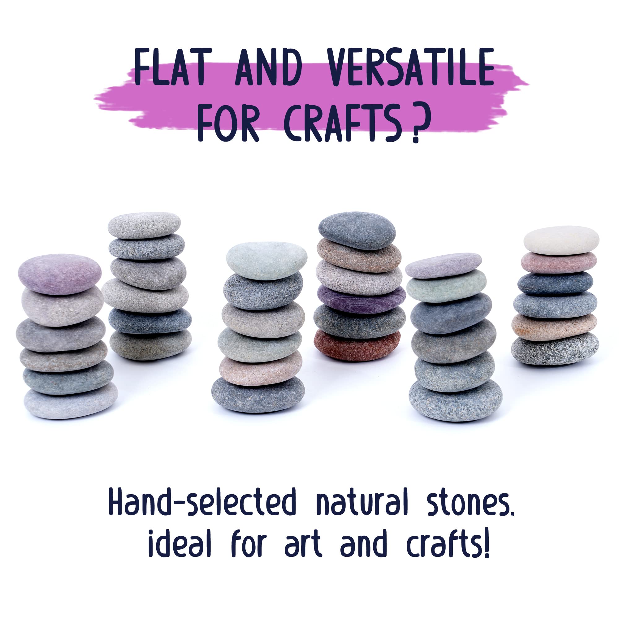 ROCART 48 Large 1.5-2.0 Inch Flat Smooth River Rocks for Painting - DIY Kindness Stones, Arts & Crafts, Home & Garden Decoration - Perfect for Kids Activities, Classroom Projects & Outdoor Decor