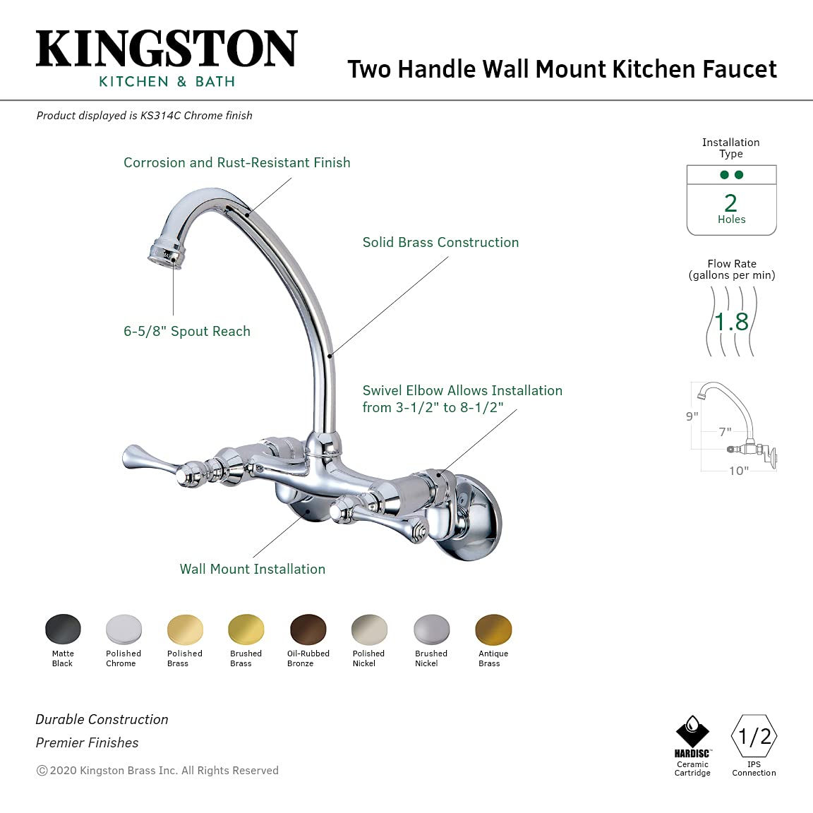 Kingston Brass KS314PB 6-5/8