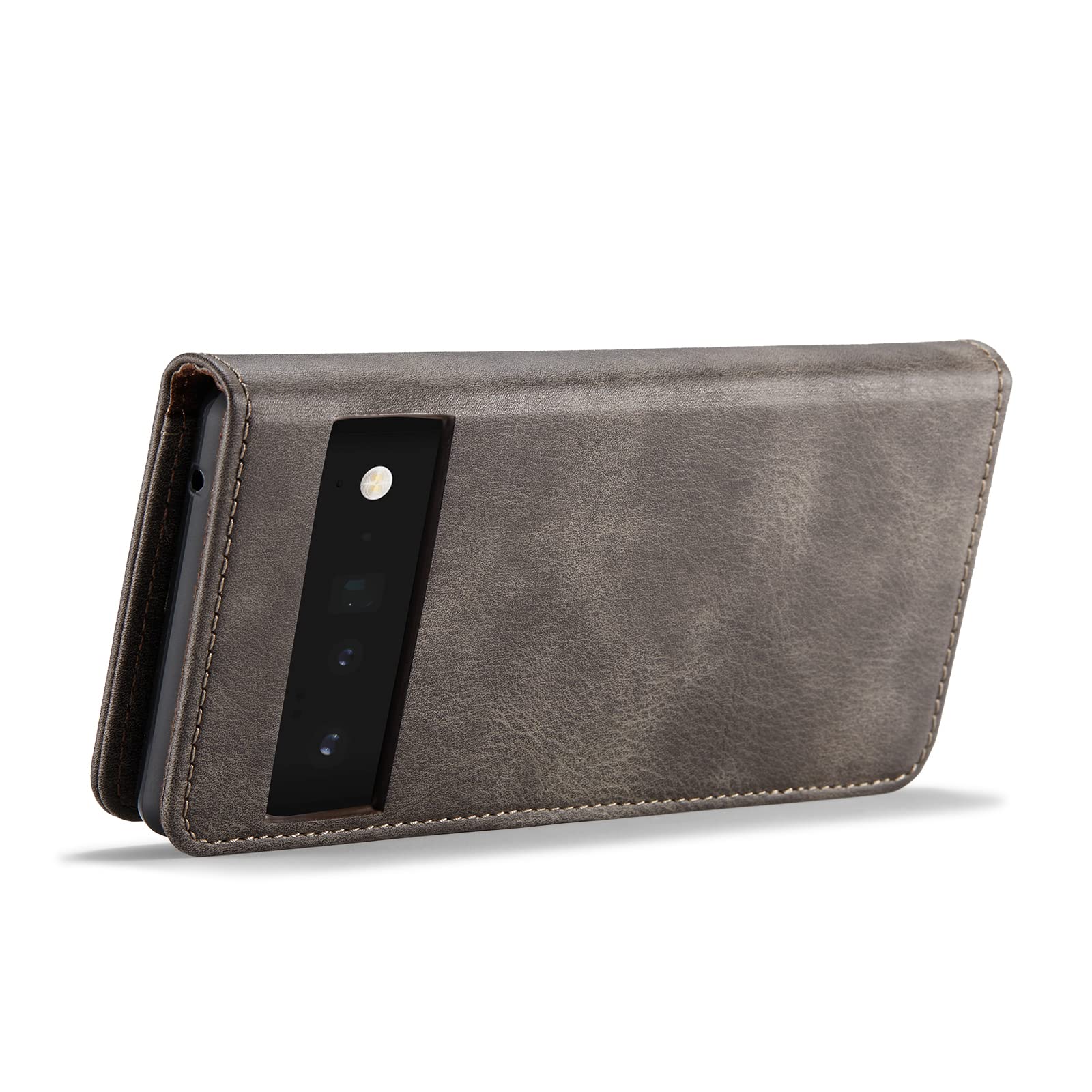 Premium Genuine Leather Wallet Case for Google Pixel 6 Pro - Detachable 2-in-1 Magnetic Flip Cover with Card Slots (Gray) | Slim Protective Phone Case for Business & Travel