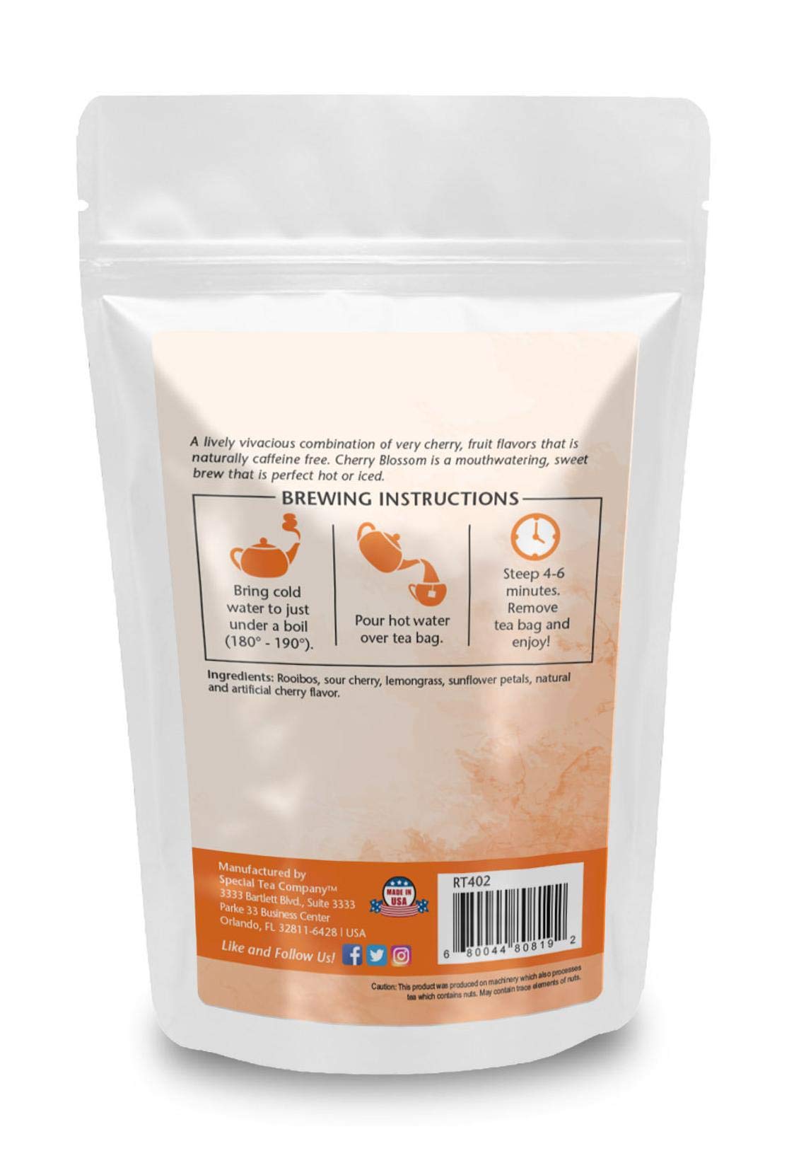 Premium Cherry Blossom Gourmet Rooibos Tea - 20 Individually Wrapped Tea Bags | Caffeine-Free Herbal Tea for Relaxation & Wellness | Perfect for Afternoon Tea, Gifts & Stress Relief