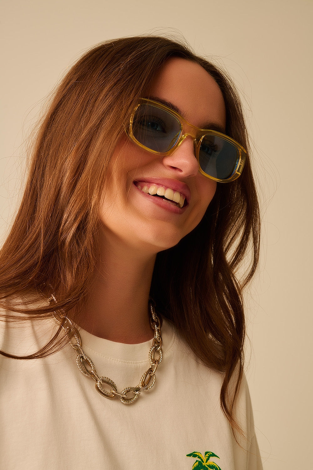 Yellow High-Shine Transparent Frame Oval Sunglasses for Women & Men – Perfect for Beach, Driving, and Outdoor Activities