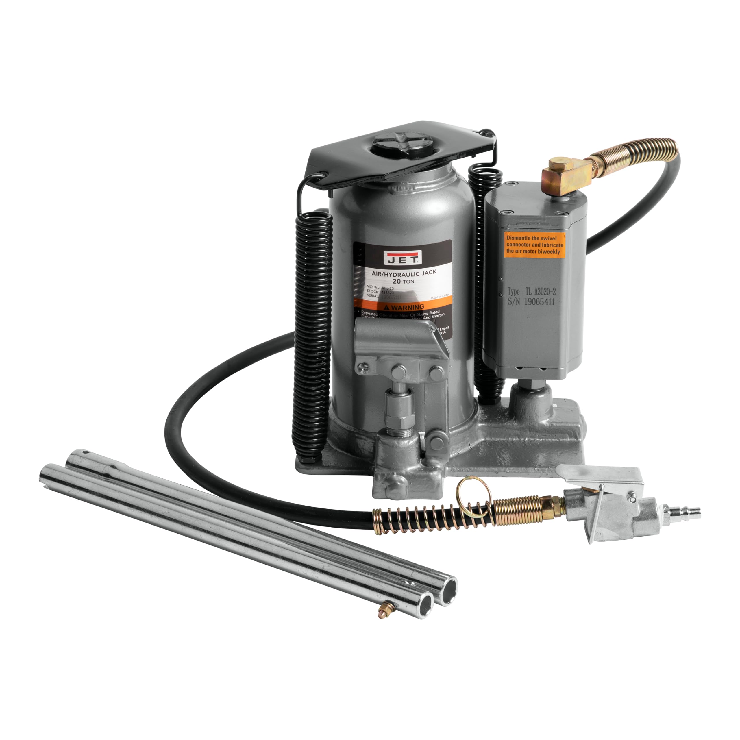 JET 20-Ton Air/Hydraulic Bottle Jack (AHJ-20) - Heavy Duty Car Lift, Vehicle Repair & Industrial Use - Perfect for Auto Shops, Construction Sites & Emergency Roadside Assistance