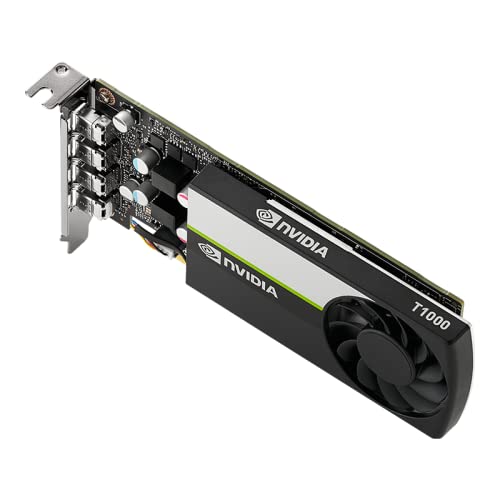 PNY NVIDIA Quadro T1000 4GB GDDR6 Single-Slot Low Profile Workstation Graphics Card - 896 CUDA Cores, 128-bit Memory, 160GB/s Bandwidth, 4x Mini DisplayPort 1.4, 50W Power, PCIe 3.0 x16 - Ideal for CAD, 3D Modeling & Video Editing Workstations