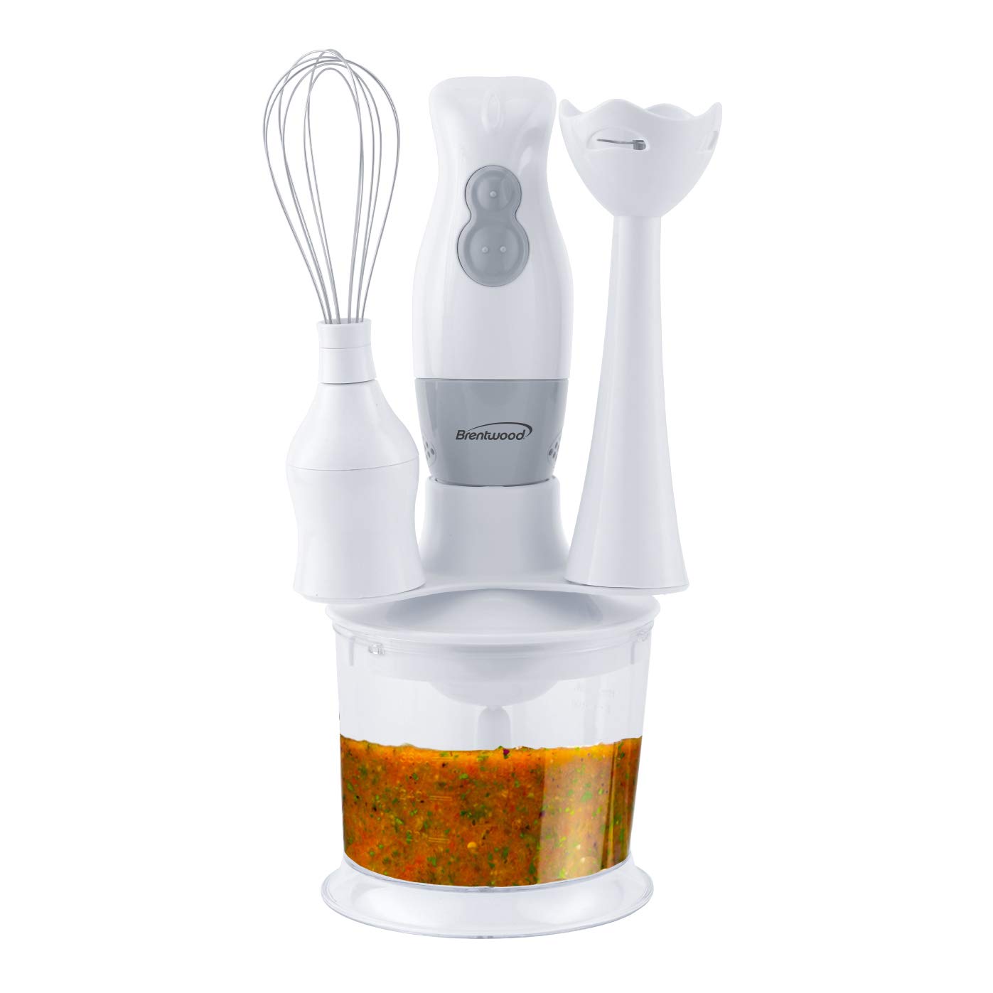 2-Speed Hand Blender with Food Processor & Whisk Attachment - Powerful 300W Immersion Blender for Smoothies, Soups, Baby Food - White Kitchen Electric Mixer (Ideal for Cooking, Baking & Meal Prep)