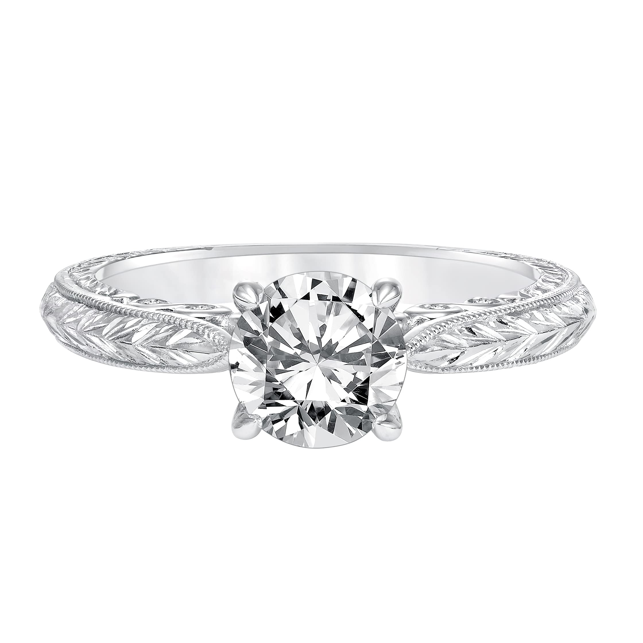 1.07 CT Round Cut Moissanite Solitaire Vintage Engagement Ring for Women - 10K/14K/18K White Gold Wedding Band, Anniversary Gift, Proposal Jewelry (Perfect for Bridal, Valentine's Day & Special Occasions)