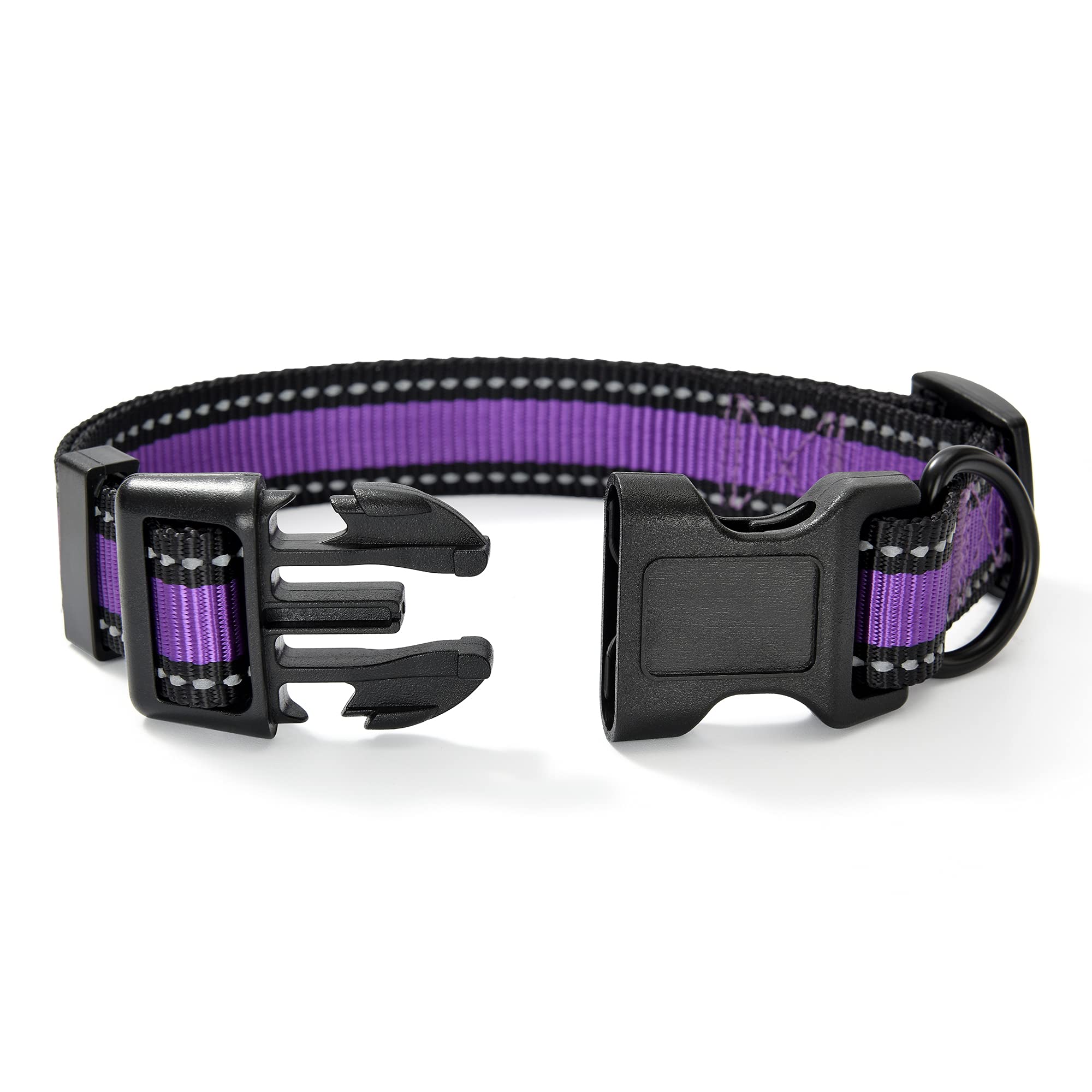 Reflective Nylon Dog Collar - Lightweight Purple Puppy Collar for Small Dogs - Perfect for Night Walks