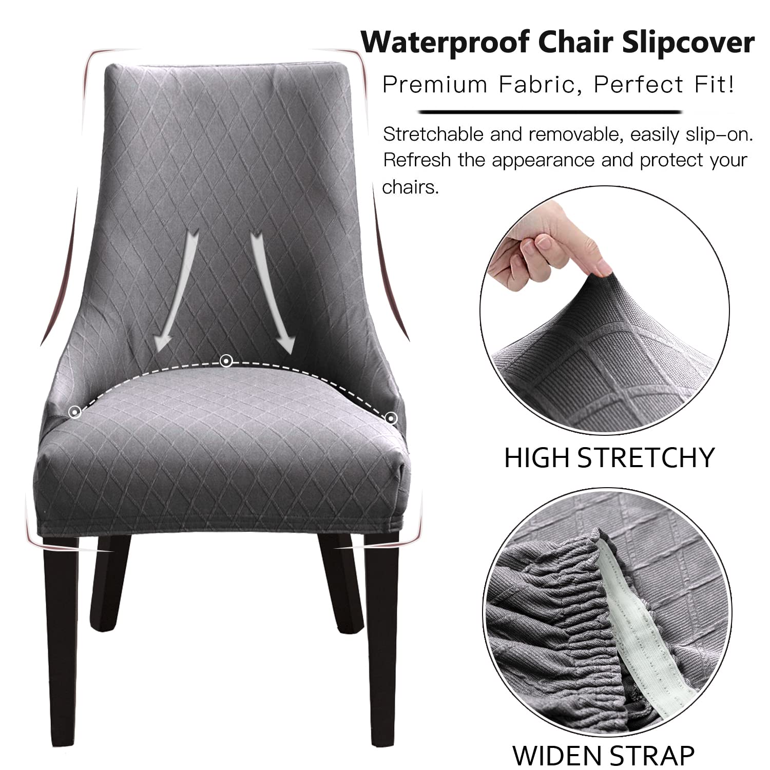 Stretch Rhombic Geometric Wingback Chair Slipcovers - Washable & Reusable Armchair Protector Covers for Dining Room, Living Room, Office (Light Grey, Set of 2) | Home Decor & Furniture Protection