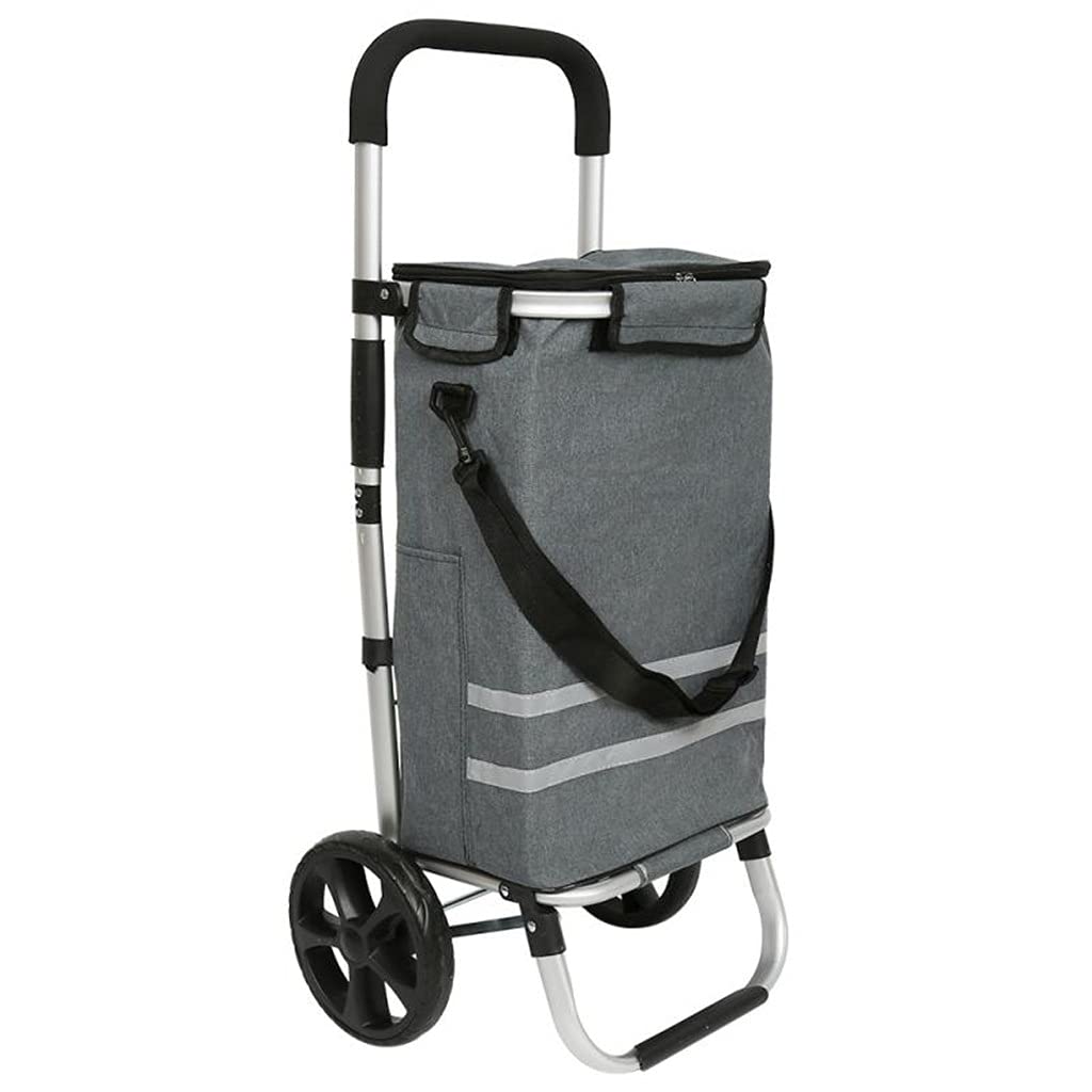 WSSBK 35L Foldable Reusable Waterproof Shopping Trolley Cart - Adjustable Shoulder Tote Bag with Organizer Pockets (Gray, 37
