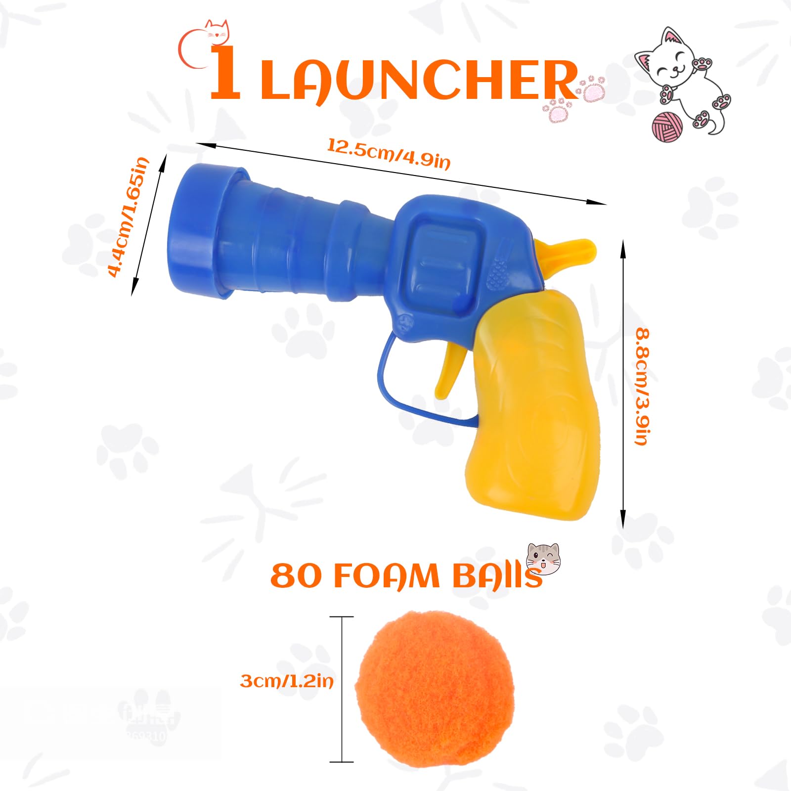 Silent Plush Cat Toy Ball Launcher with 80 Pom Pom Balls - Interactive Indoor Cat Exercise Toy for Playful Kittens - Perfect for Stimulating Playtime & Keeping Cats Active (Deep Blue)