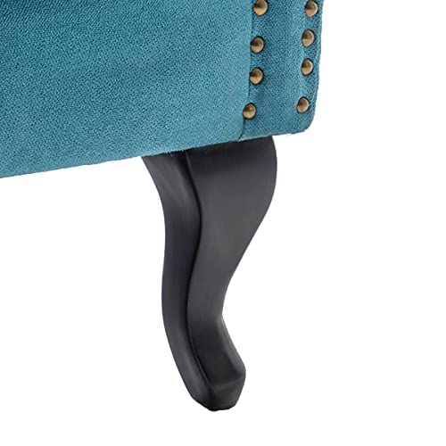 Modern Upholstered Tufted Linen Fabric Accent Armchair - Club Chair, Lounge Chair & Reading Chair with Rivet Roll Arms & High Back Support - Perfect for Living Room, Bedroom, Home Office & Reading Nook (Blue + Linen Fabric)