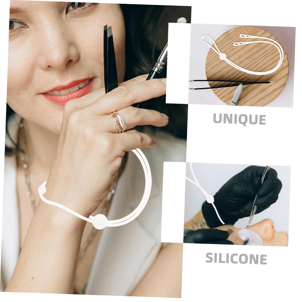 Baluue White Silicone Eyelash Extension Tweezers Holder Ring - Professional Makeup Wristband for Lash Artists, Salon & Home Use