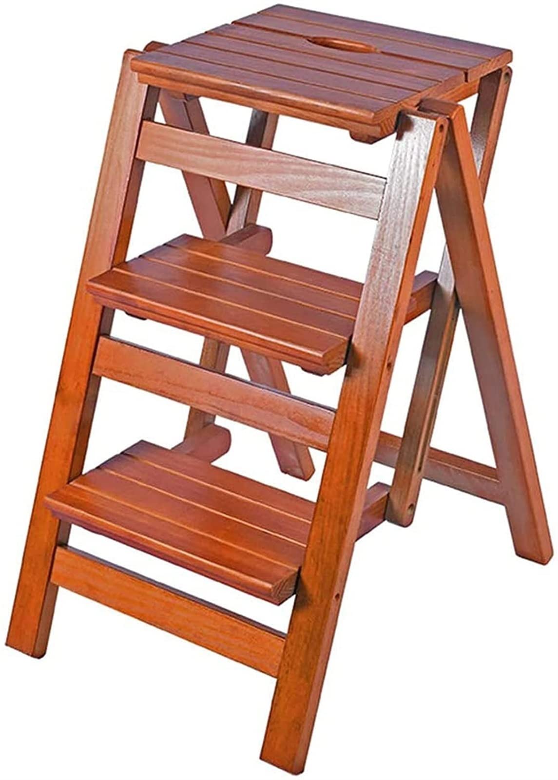 3-Step Foldable Wooden Step Stool with Safety Lock - Non-Slip Ladder Stool for Kitchen, Bathroom & Home Storage - Space Saving Step Stool for Kids & Adults (Perfect for Reaching High Shelves, Changing Light Bulbs & Home Organization)