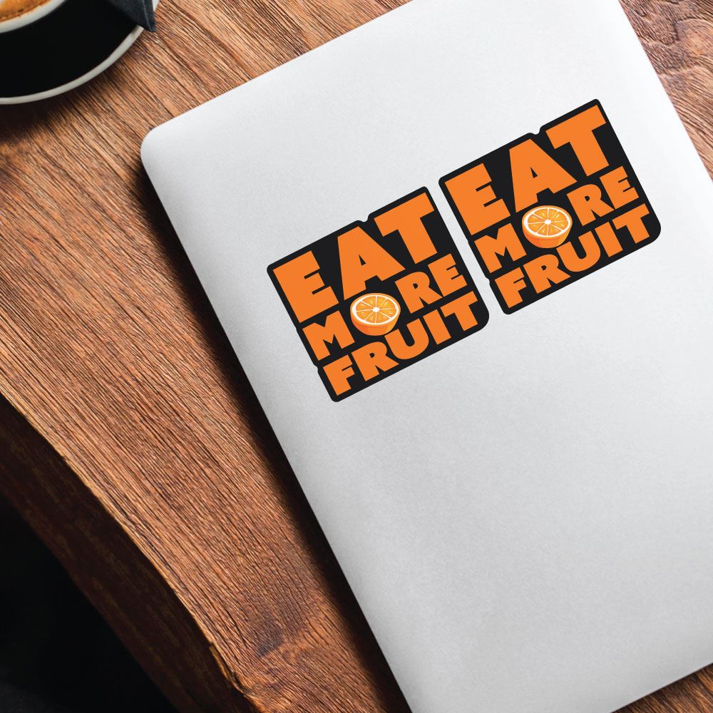 2X Eat More Fruit Orange Sticker Decal - Fun & Motivational Vinyl Decals for Water Bottles, Laptops, Cars - Promote Healthy Eating Habits