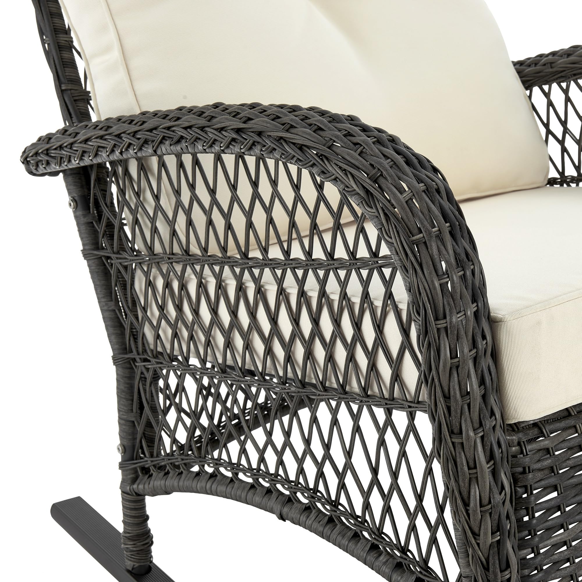 Premium Steel Rattan Outdoor Rocking Chair with Removable Waterproof Cushions - Weather-Resistant Patio Rocker with Curved Edge & Sturdy Frame (Cream) - Perfect for Garden, Porch, Poolside & Backyard Relaxation