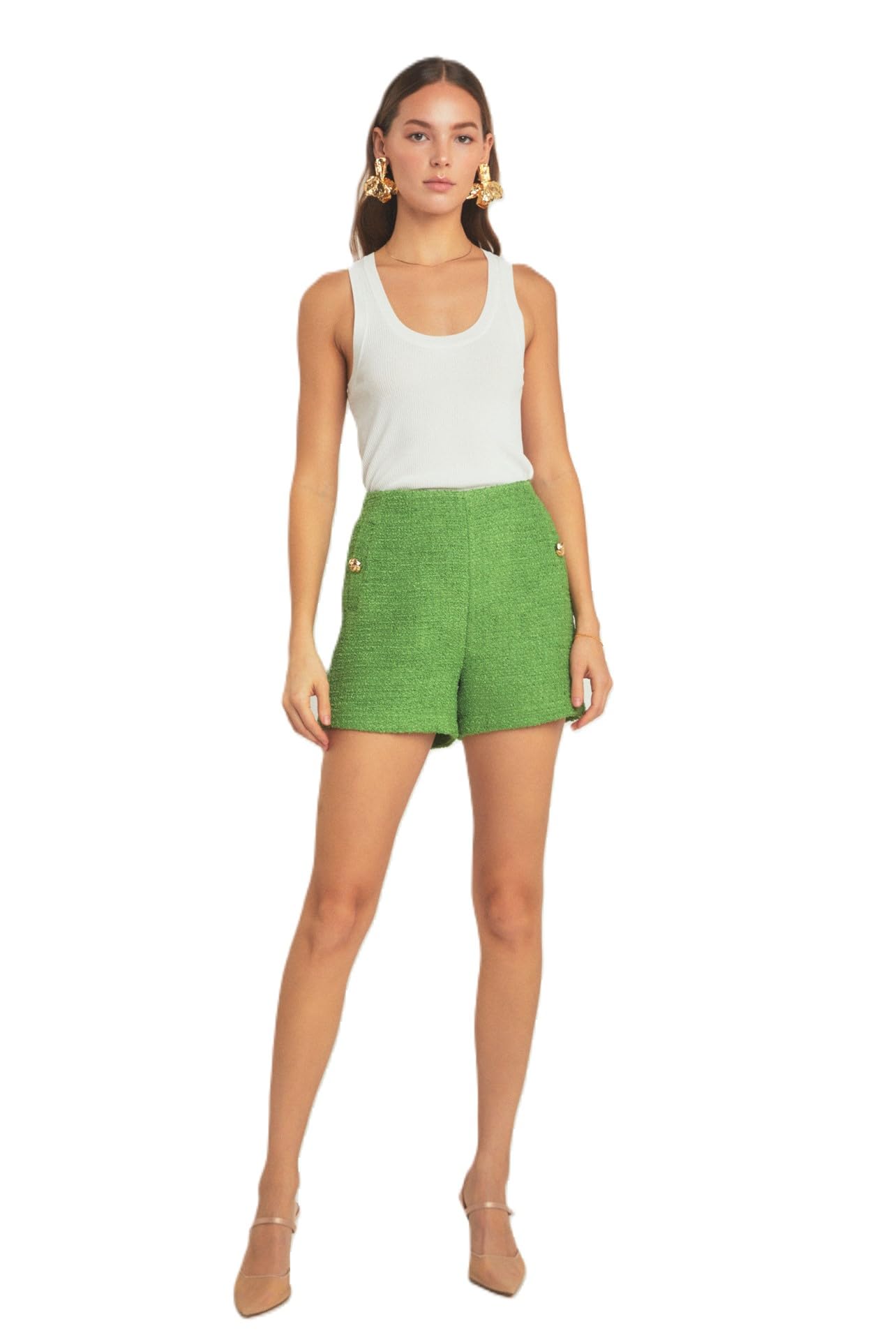Endless Rose Women's Tweed Buttoned Shorts - High Waist Casual Summer Shorts for Women | Perfect for Office, Dating & Vacation Outfits