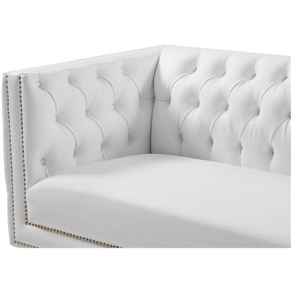 Trent Home Modern White Faux Leather & Iron Loveseat - Perfect for Living Room, Office or Small Space Decor