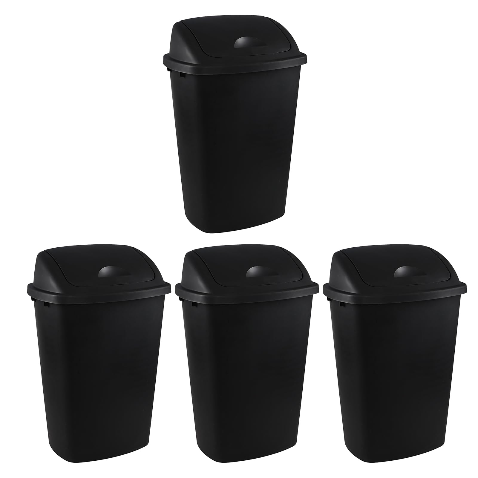 Xyskin 13 Gallon Kitchen Swing Top Trash Can - 4 Pack Plastic Garbage Bin with Lid, Black - Perfect for Home, Office, Restaurant & Commercial Use
