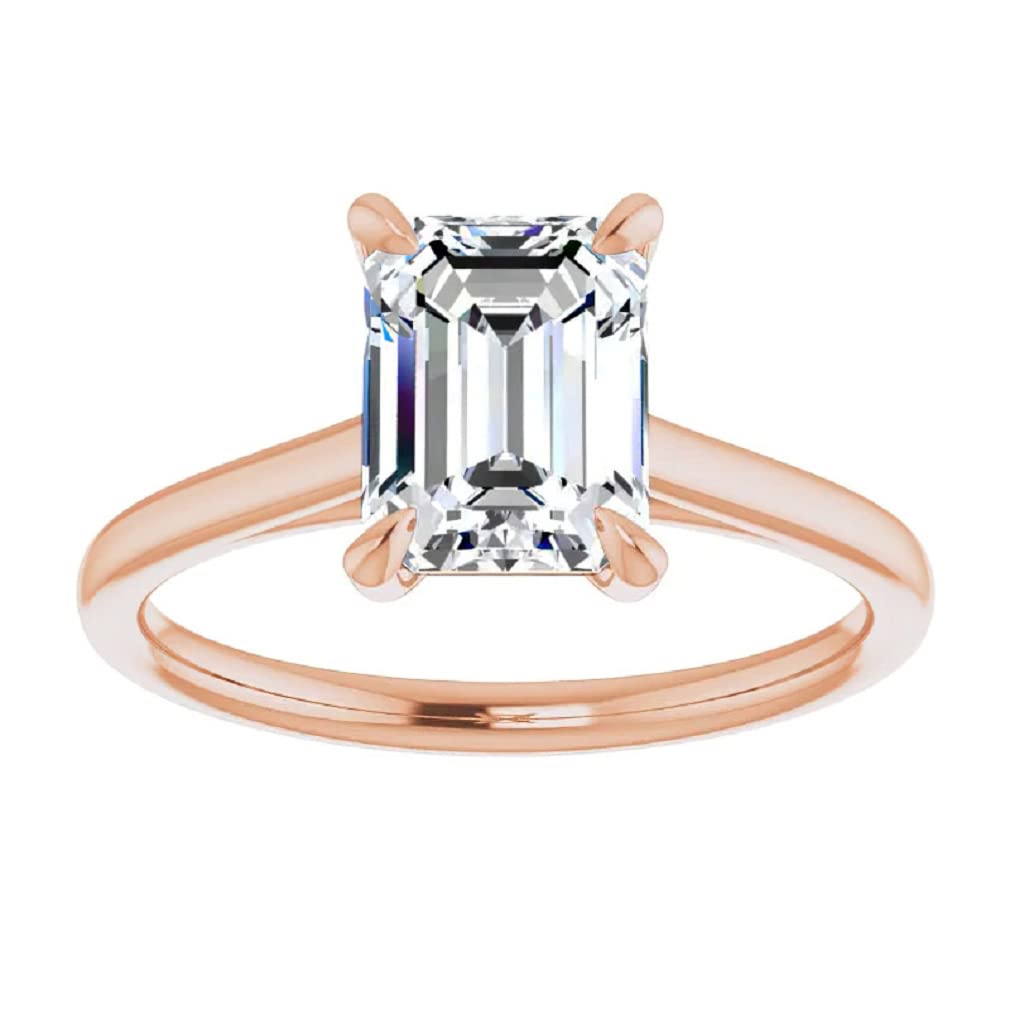 10K Solid Rose Gold Handmade Engagement Ring with 2.0 CT Emerald Cut Moissanite Solitaire - Elegant Wedding & Bridal Jewelry for Women, Perfect for Proposals, Anniversaries & Special Occasions