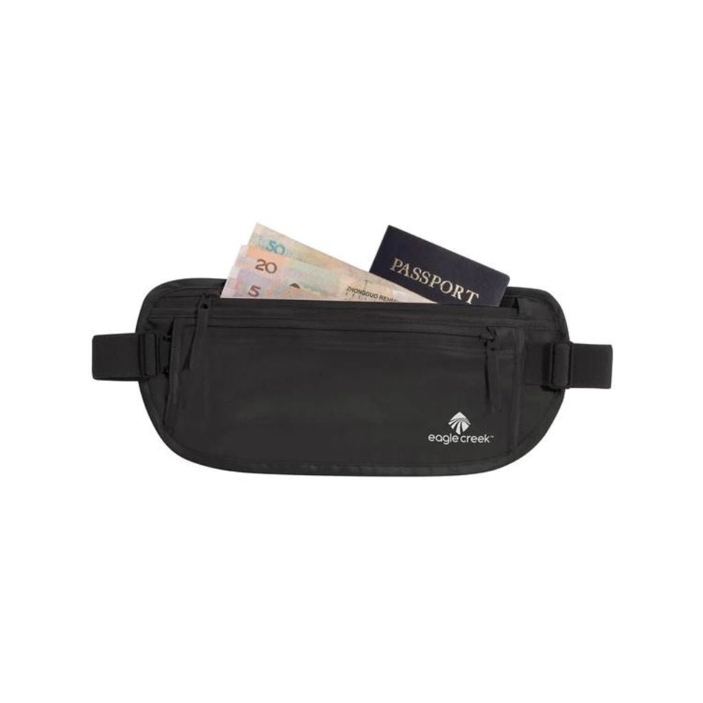 Eagle Creek Silk Undercover Money Belt - Secure Travel Wallet for Men & Women - RFID Blocking Hidden Waist Pouch - Perfect for International Travel, Hiking, and Daily Commute (Black)