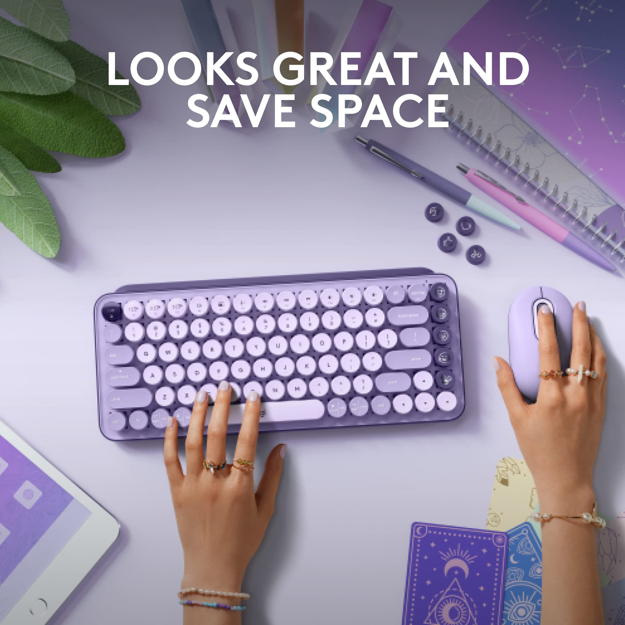 Logitech POP Keys Wireless Mechanical Keyboard - Custom Emoji Keys, Compact Design, Bluetooth/USB, Multi-Device Compatible for Mac/Windows (Cosmos) - Perfect for Home Office, Gaming & Creative Work