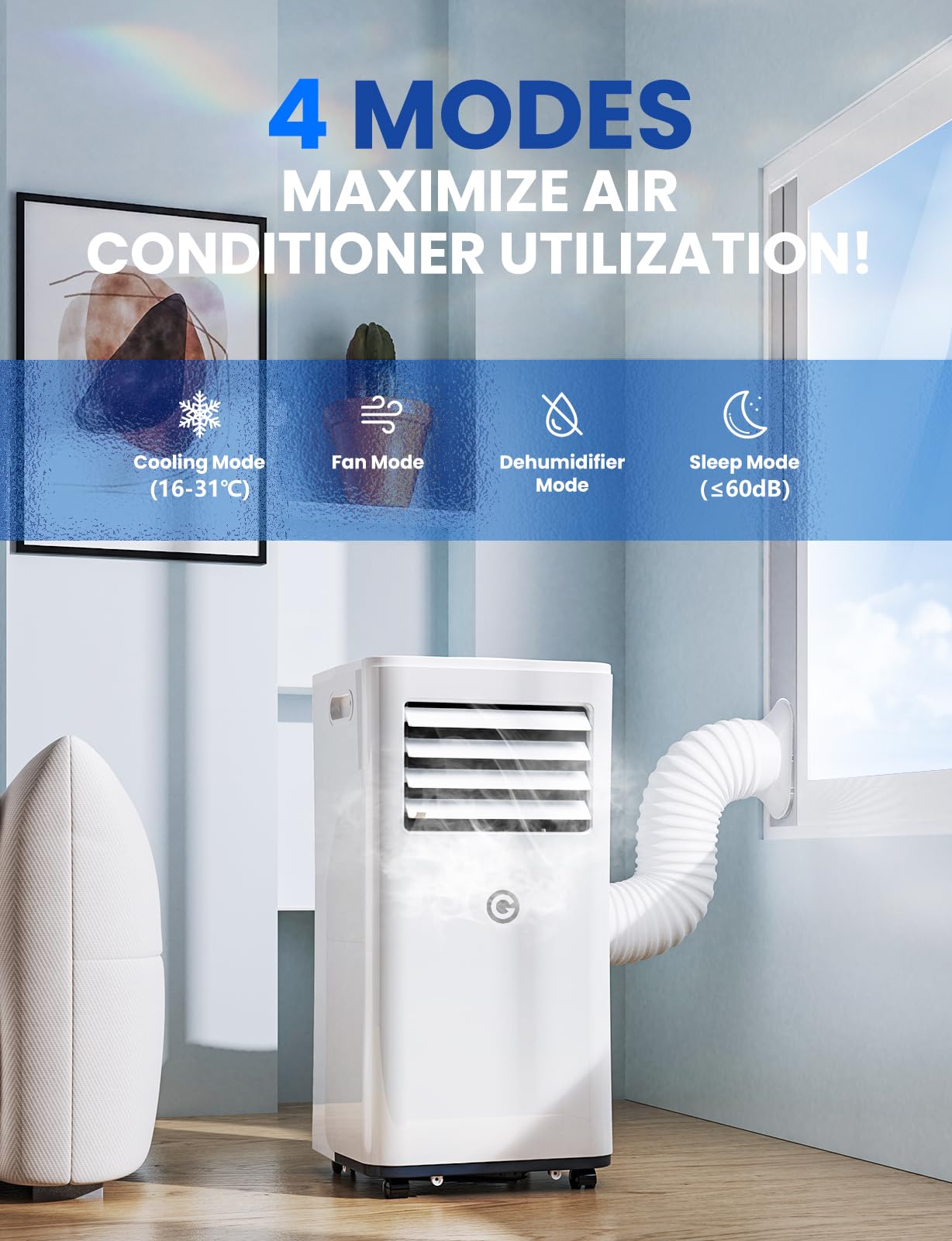 Portable Air Conditioner 9000 BTU - 4-in-1 AC Unit with Dehumidifier, Cooling Fan, Digital Display & Remote Control - Window Kit Included - Cools Rooms Up to 269 Sq.Ft - Perfect for Bedrooms, Living Rooms, Home Offices & Small Apartments