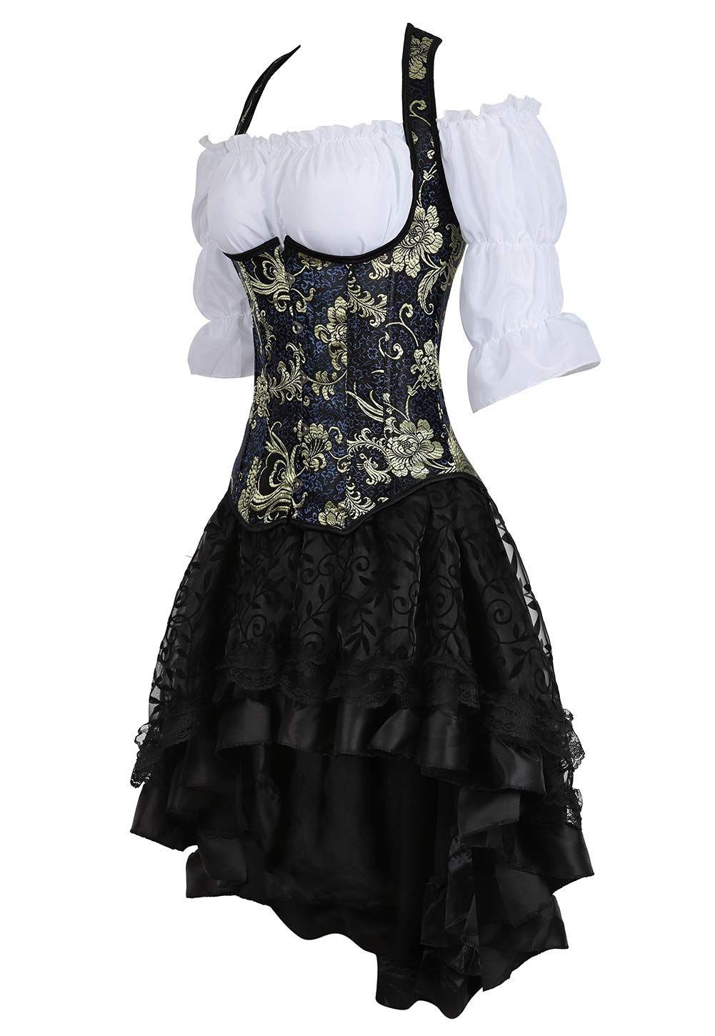 Steampunk Corset Outfit for Women - 3 Piece Bustier, Blouse & Skirt Set with Straps | Victorian Gothic Fashion, Cosplay & Halloween Costume