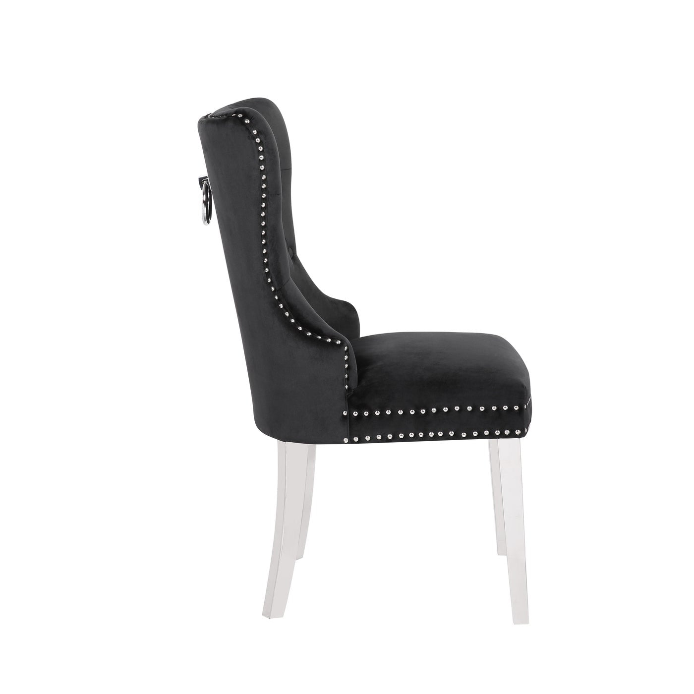 Luxury Black Velvet Dining Chairs with Stainless Steel Legs & Chrome Knocker - Set of 2 for Modern Home, Restaurant, or Wedding Decor