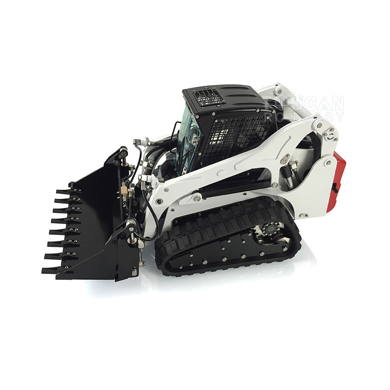 Customized LESU 1:14 Scale RC Hydraulic Aoue LT5 Tracked Skid Steer Loader - Metal RTR Model with Fork, Bucket, Sieve Bucket, Gripper Clamp & Trailer Upgrade Parts - Perfect for Construction Simulation, RC Hobbyists & Collectors