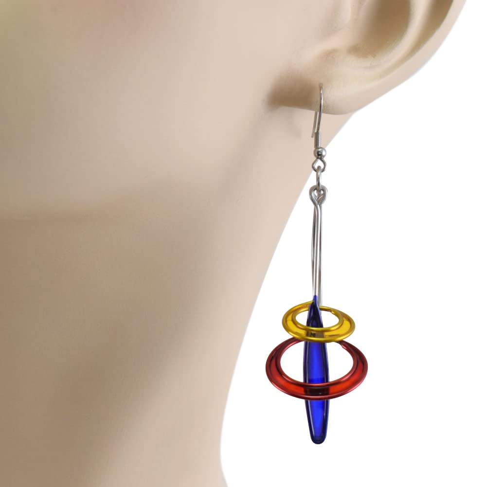 Kinetic Sculpture Inspired Stainless Steel Art Earrings | Primary Pop Multicolor JW0934 | Perfect for Casual Wear & Special Events