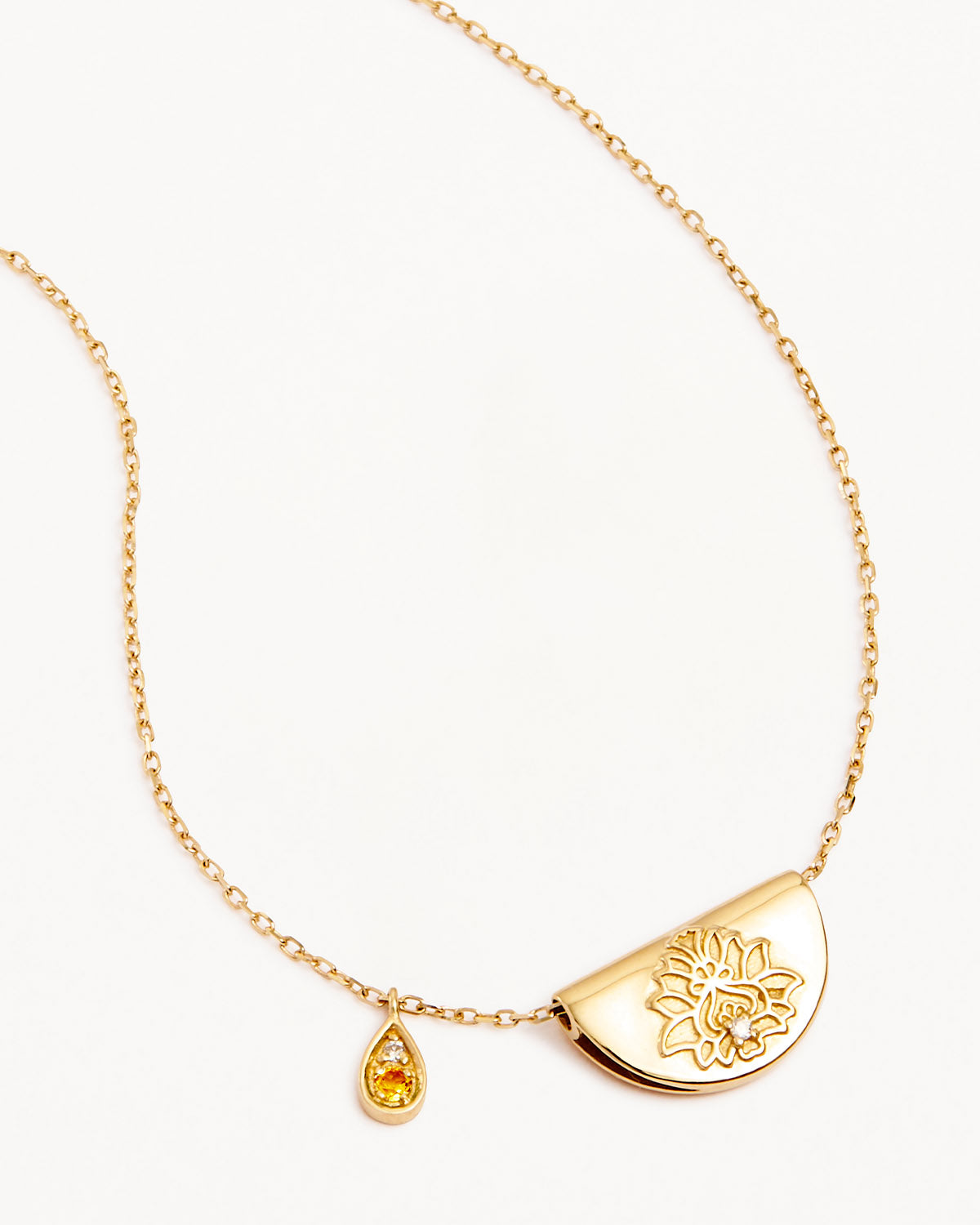 14K Solid Gold Lotus Birthstone Diamond Necklace with November Citrine - Elegant Jewelry Gift for Women, Birthday, Anniversary & Special Occasions