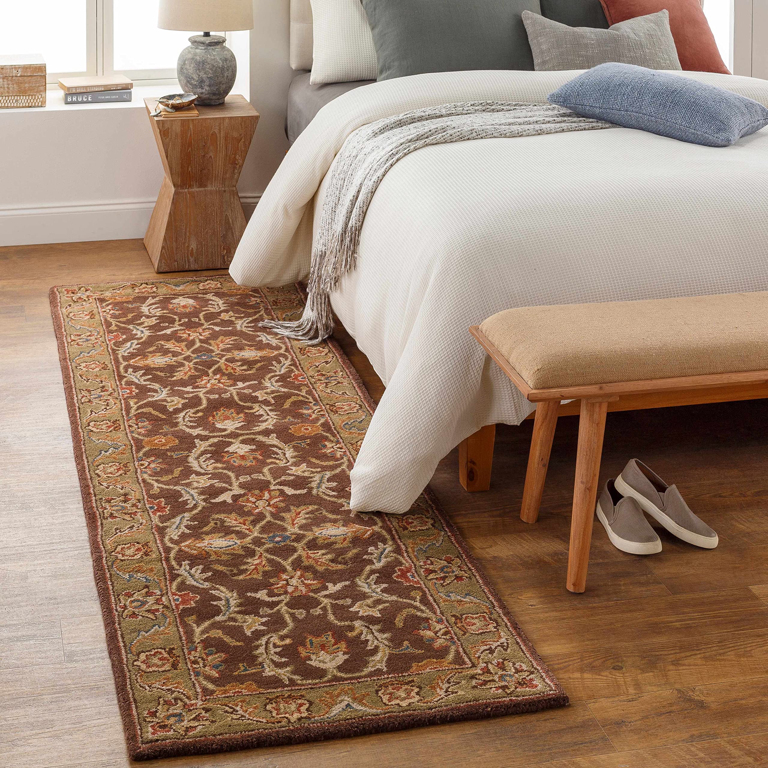 Hauteloom Alexander Wool Area Rug for Living Room & Bedroom - Traditional Beige Brown Red Round 6' - Soft & Durable Home Decor for Cozy Spaces