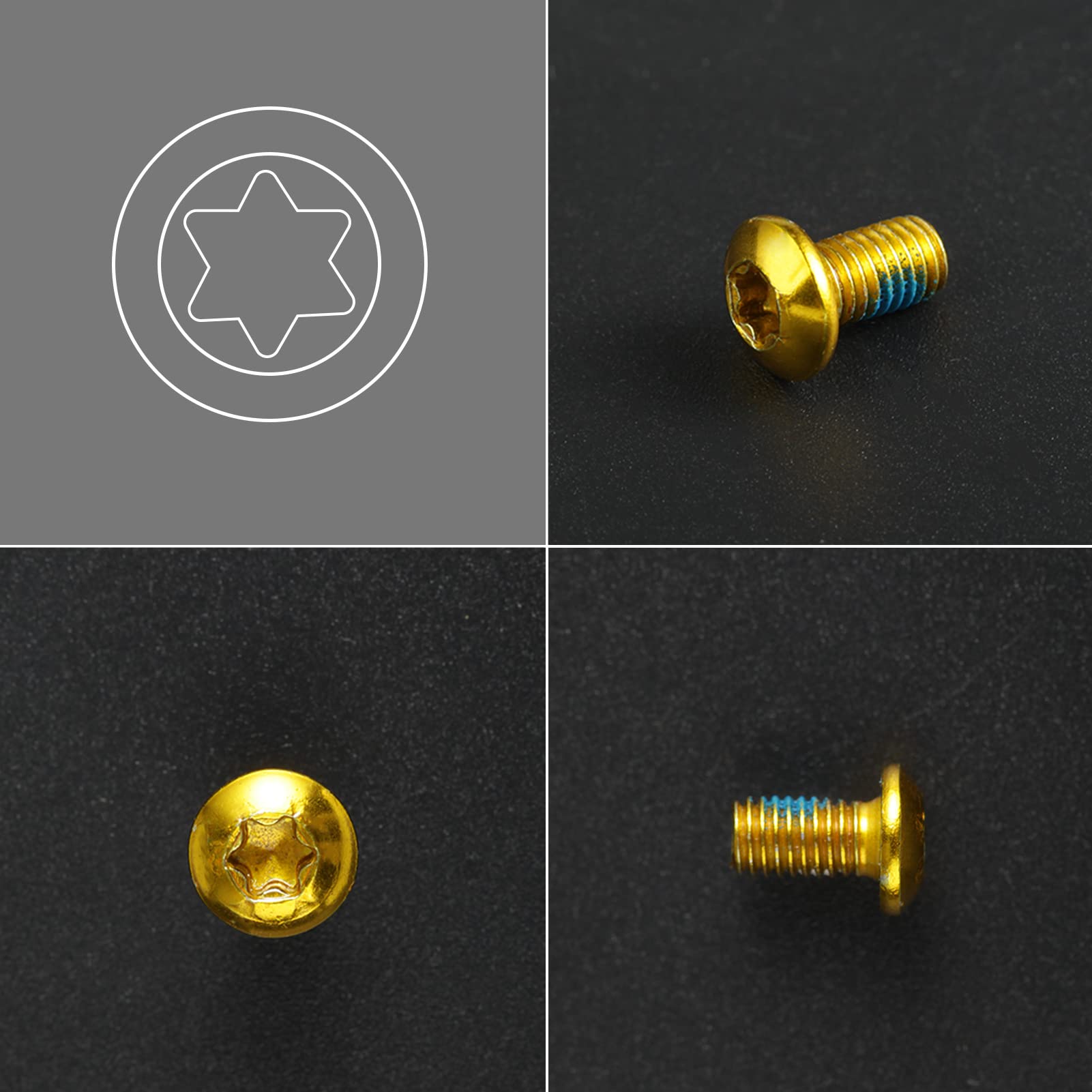 12 Pcs Gold M5x10mm Bicycle Disc Brake Bolts with T25 Torx Wrench - MTB Rotor Screws for Road & Mountain Bikes - Perfect for Brake Maintenance & Upgrades