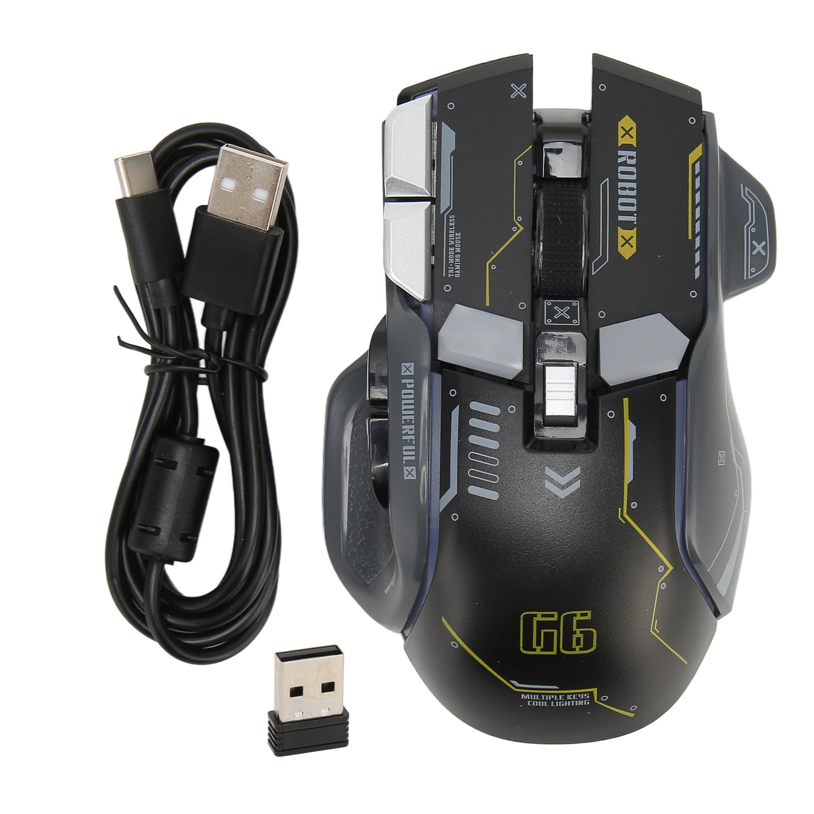 Wireless Gaming Mouse with 2.4G/Wired/Bluetooth 3 Modes, 11 RGB Backlit, 5 Adjustable DPI (1600-7200) for PC Windows/Android/iOS - Perfect for FPS, MOBA & Office Work (Black)