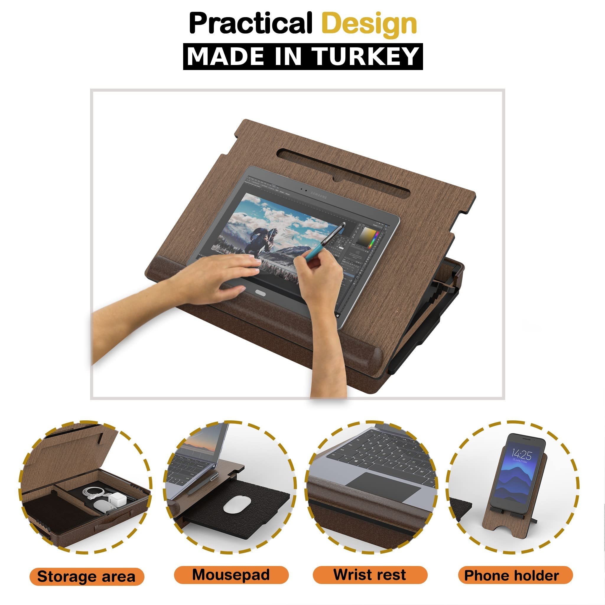 Ergonomic Lap Desk for Laptop - Portable Bed Tray with Soft Pillow & Storage Compartment - Perfect for Working from Home, College Students & Remote Work - Ideal for Bed, Couch, Office & Travel Use