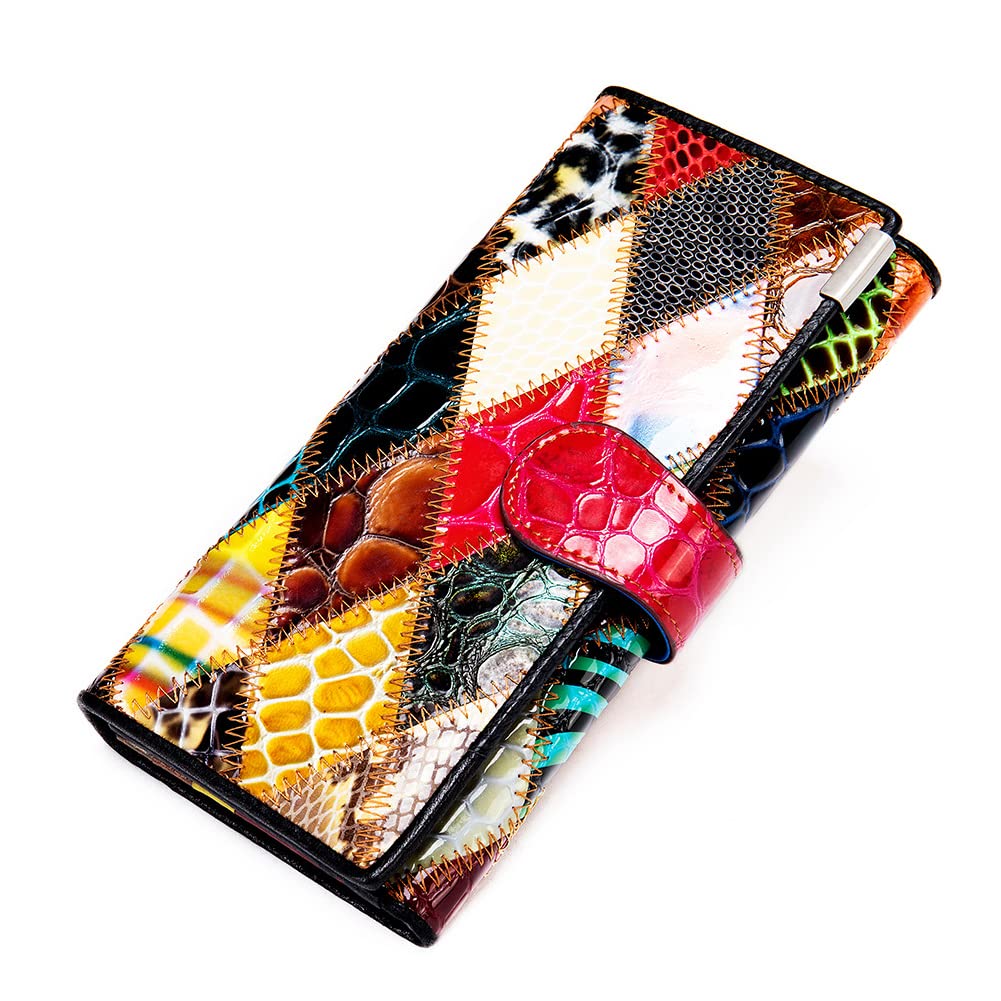 Genuine Leather Women's Wallet - Multicolor Card Holder & Phone Clutch Purse with Diamond Pattern (Large Size) | Perfect for Everyday Use, Travel, and Gift Giving