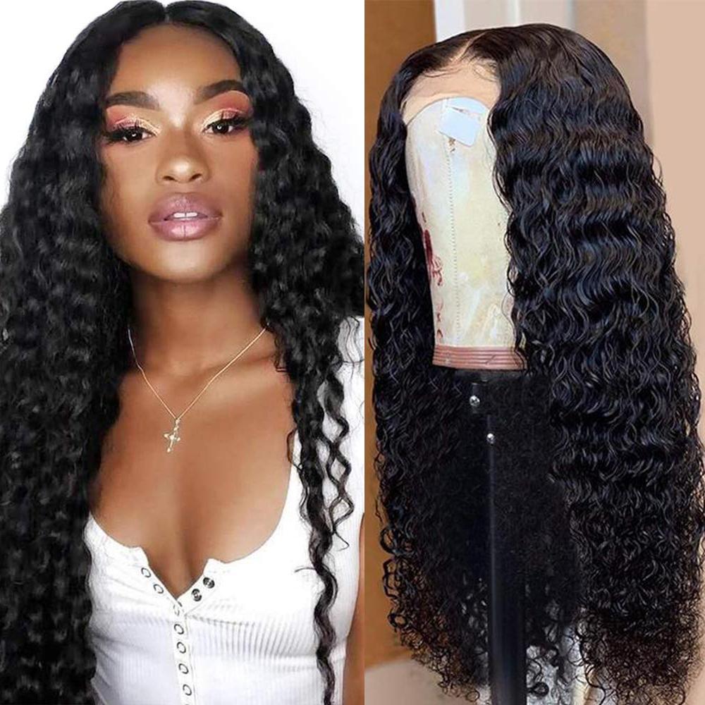 180% Density Deep Wave 4x4 Transparent Lace Front Wig - Natural Black Human Hair for Everyday Wear & Special Occasions