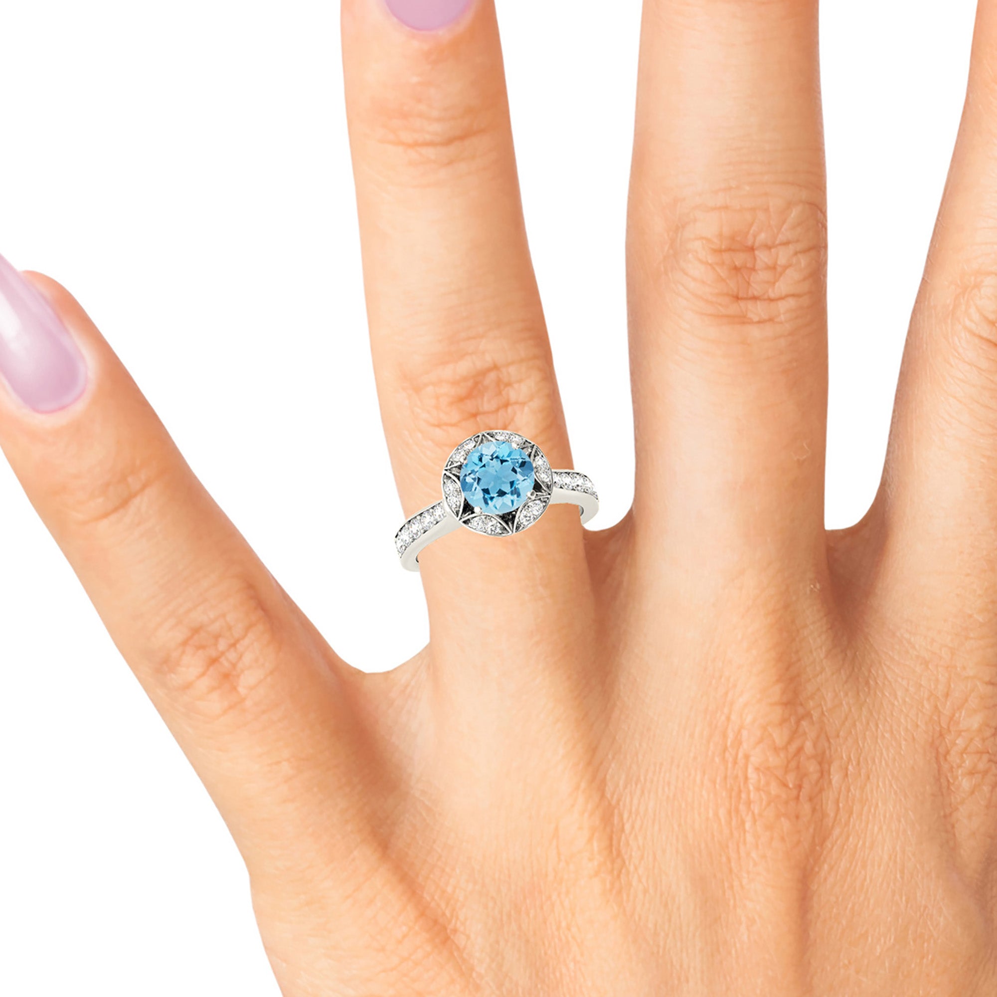 1.10 Carat Genuine Aquamarine Ring with Floral Halo - Elegant Birthstone Jewelry for Women, Perfect for Engagement, Anniversary & Special Occasions