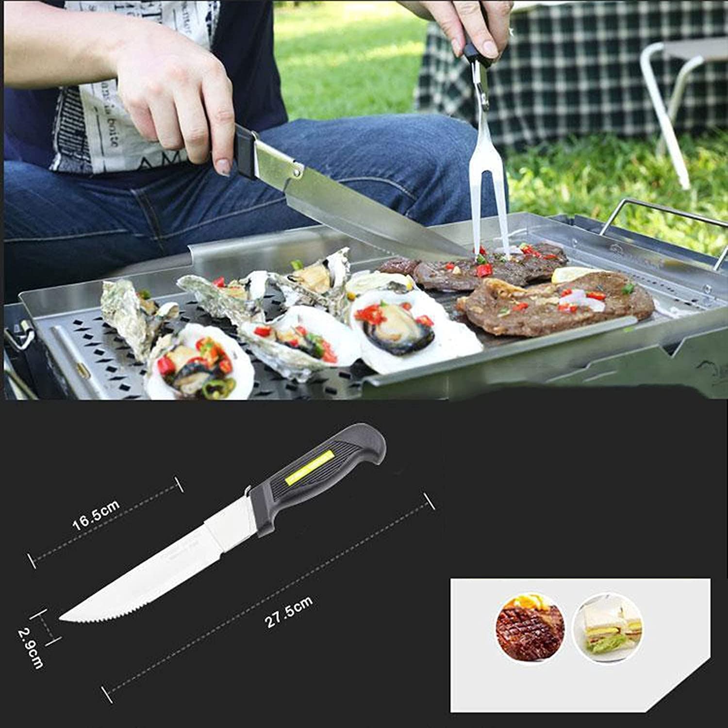 Premium Stainless Steel BBQ Grill Tools Set with Blacklight - 6-Piece Grilling Utensils for Men & Women (Includes Carrying Case) - Perfect for Outdoor Camping, Backyard Cookouts, and Indoor Kitchen Use