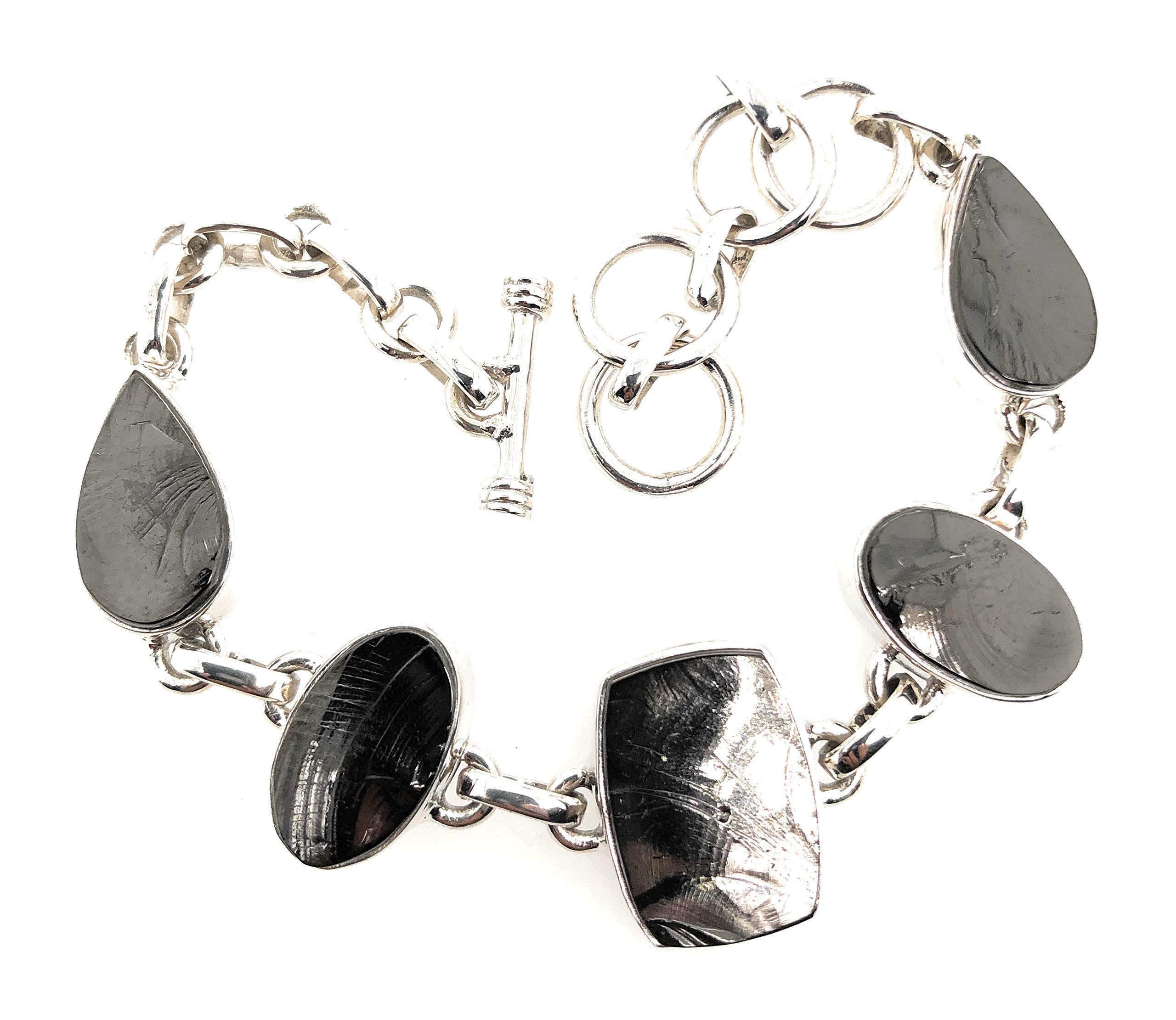 Natural Shungite 925 Sterling Silver Bracelet for Women - 7 Inch Adjustable Healing Crystal Jewelry for Protection, EMF Shielding & Stress Relief - Perfect for Meditation, Yoga & Daily Wear