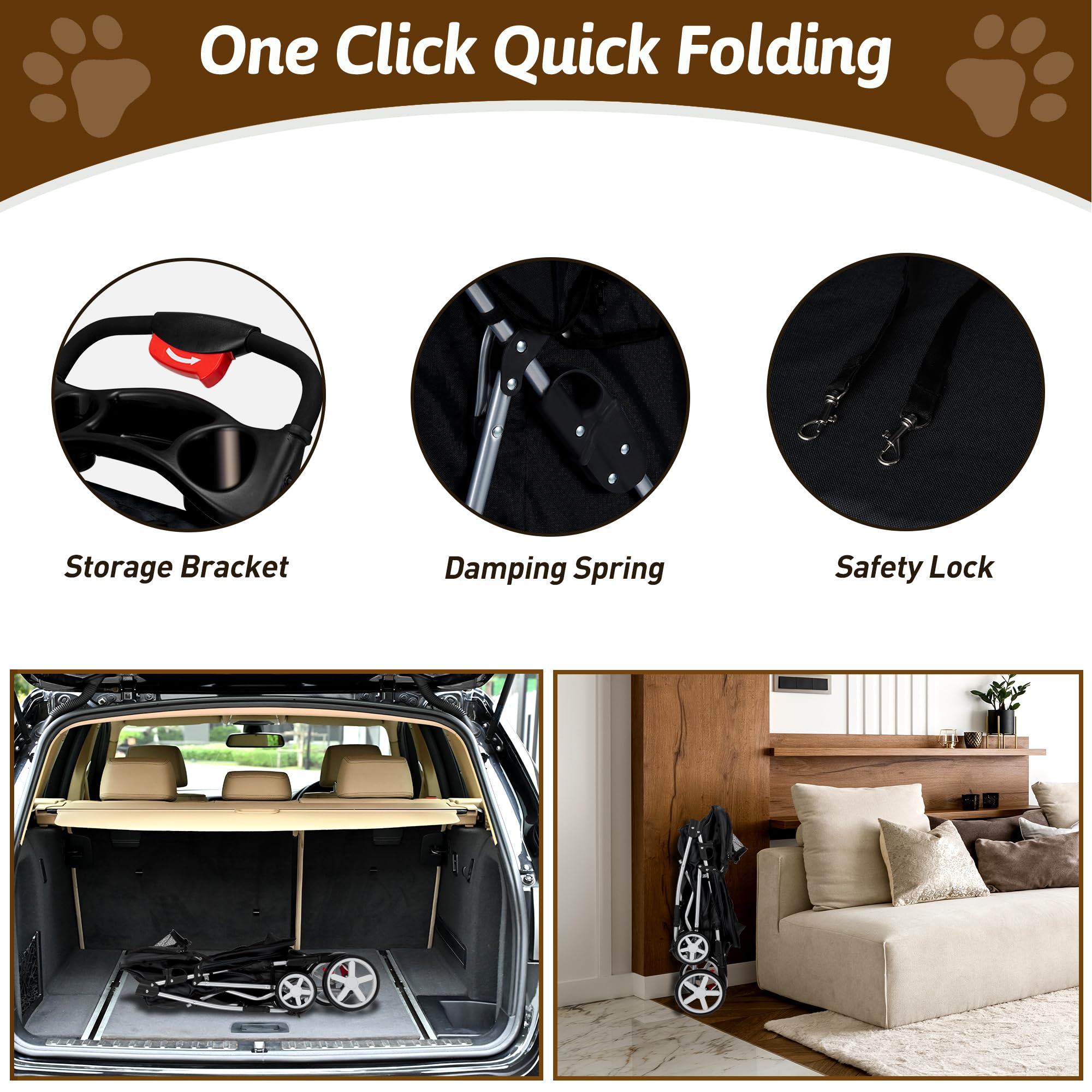 Premium 4-Wheel Pet Stroller for Small & Medium Dogs & Cats - Foldable Design with Cup Holder, Storage Basket & Breathable Mesh - All-Season Pet Carrier (Black) - Perfect for Outdoor Walks, Jogging & Vet Visits