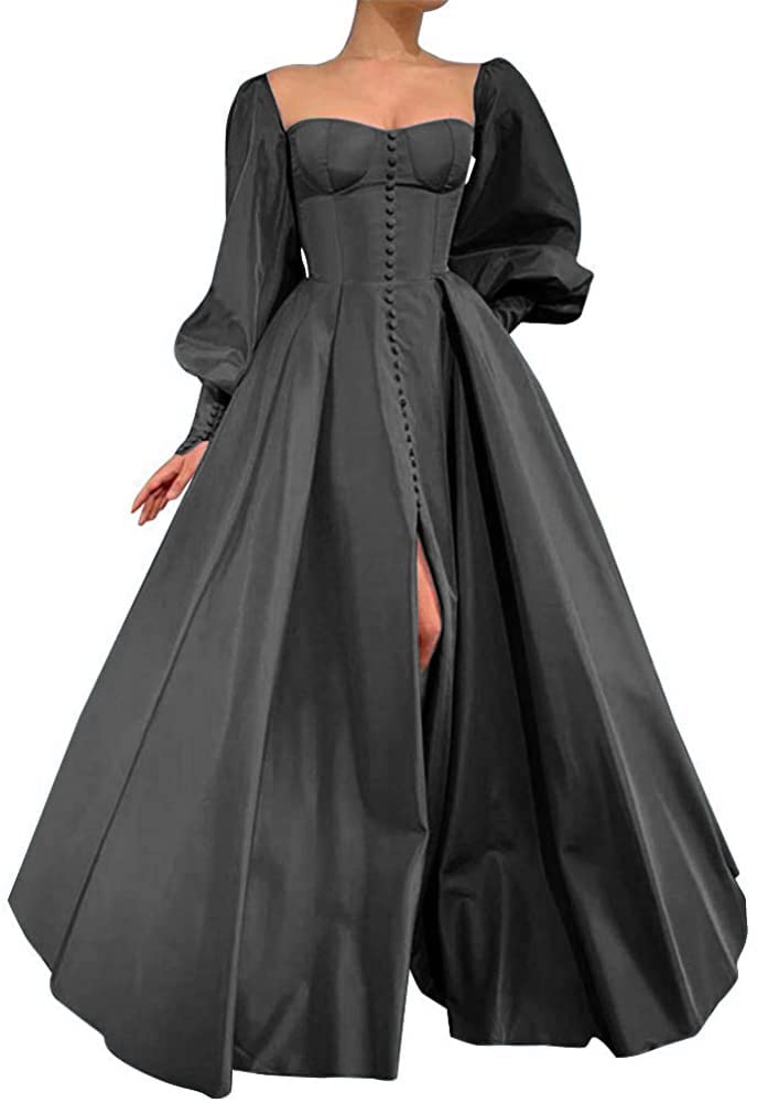 Elegant Long Puffy Sleeve Prom Dress for Women - Princess Ball Gown Satin Formal Evening Gown for Wedding, Party & Special Occasions | Perfect for Homecoming, Quinceañera & Black Tie Events