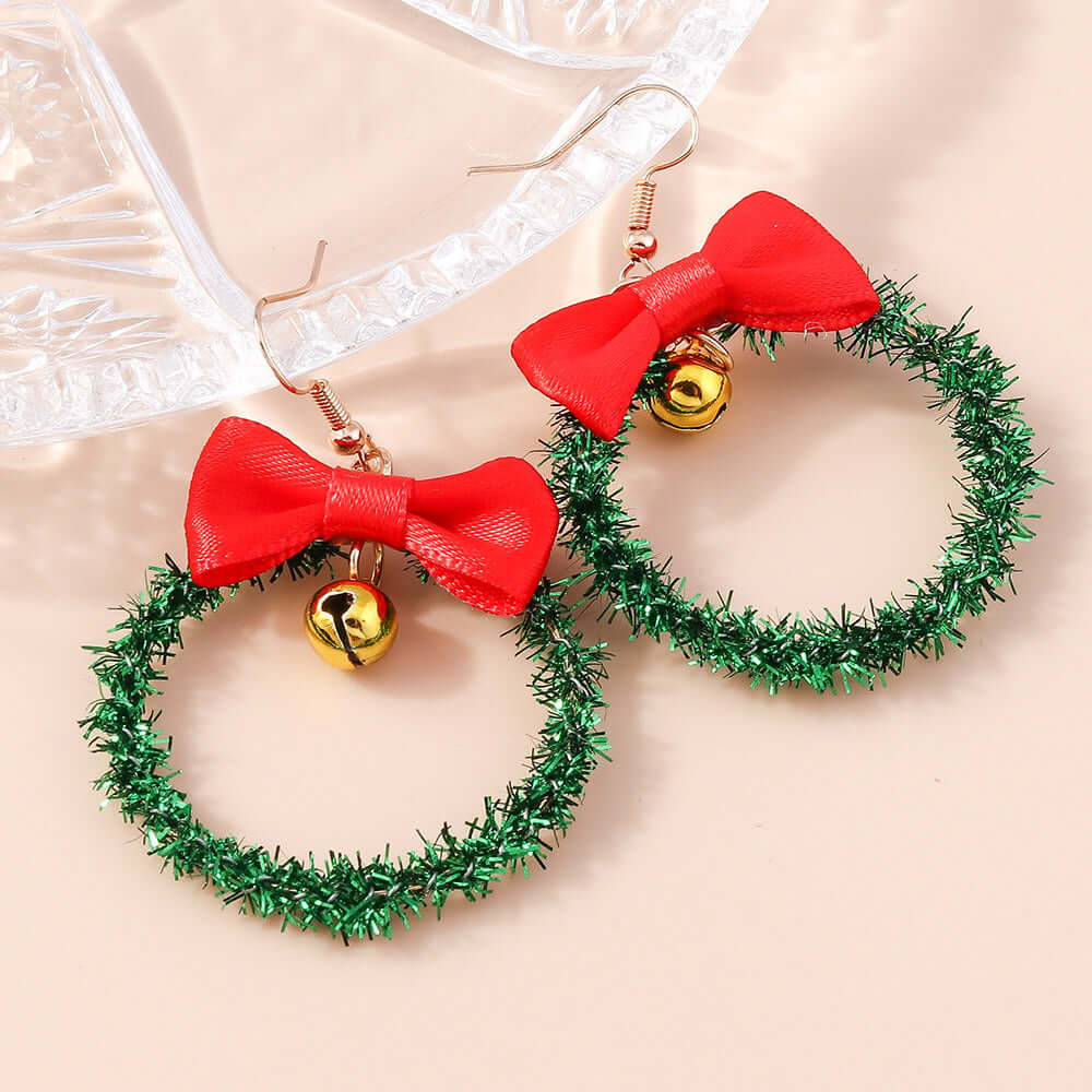 Whimsical Color Bead Christmas Wreath Drop Earrings | Handwoven Bohemian Dangle Earrings for Women | Perfect for Holiday Parties, Festive Gatherings & Gift Giving
