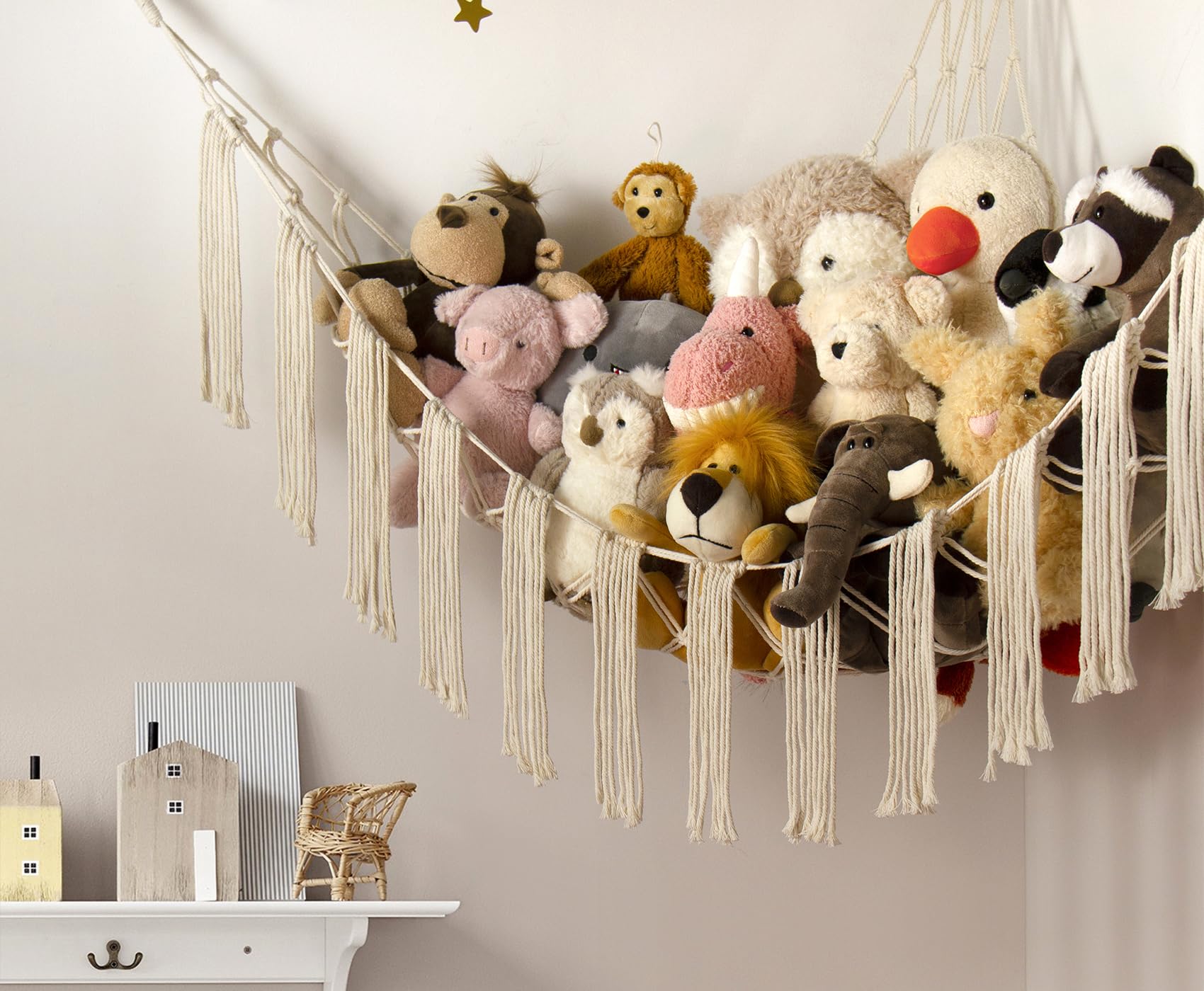 **Stuffed Animal Hammock with LED Lights - Large Plush Toy Storage Net - Hanging Organizer for Teddy Bears & Stuffed Animals - Kids Room Decor & Nursery Storage Solution - Perfect for Bedroom, Playroom, and Dorm Organization**