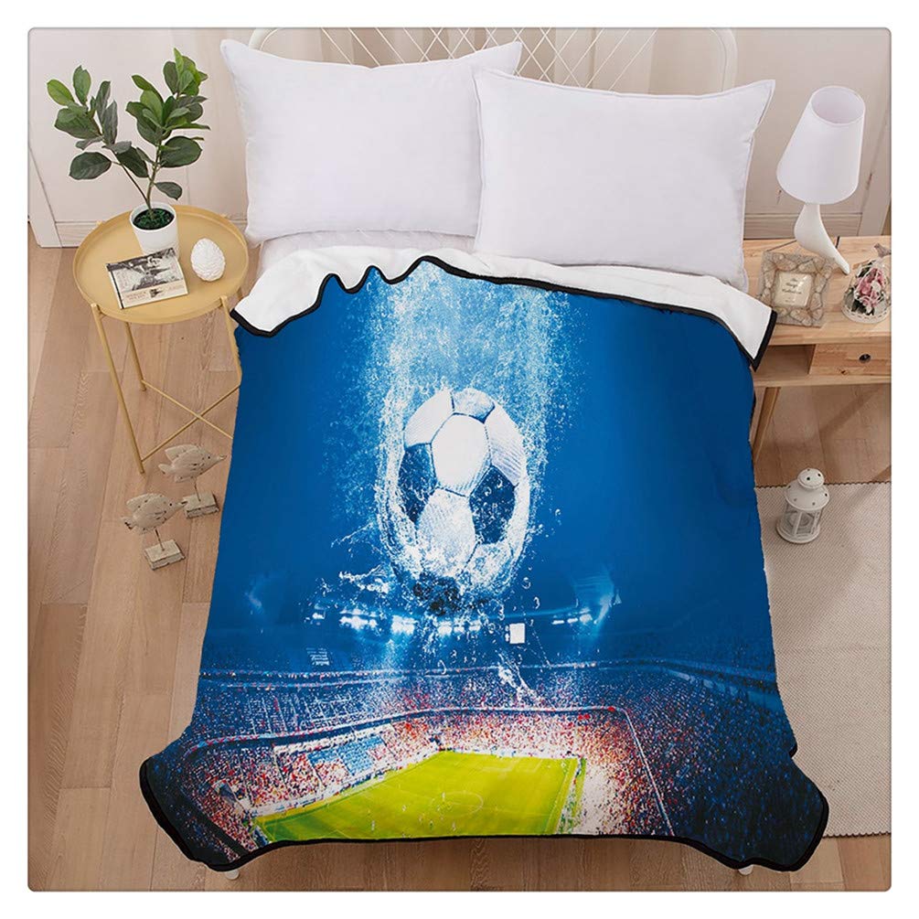 Super Soft Cozy Fleece Soccer Blanket - 3D Printed Black & White Football Design - 59