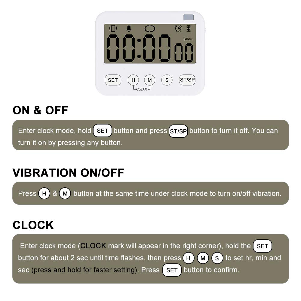 Stonylab 2 Pack Digital Timer Clock - Premium Multi-Function Countdown Timer with Alarm, Magnetic Back, Large Display (Vibration/Flash/Sound) - Perfect for Kitchen, Cooking, Baking, Meetings & Classroom Activities